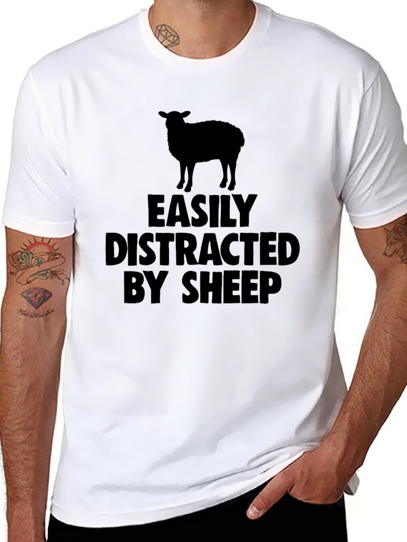 Black Easily Distracted By Sheep Black T-Shirt view 8