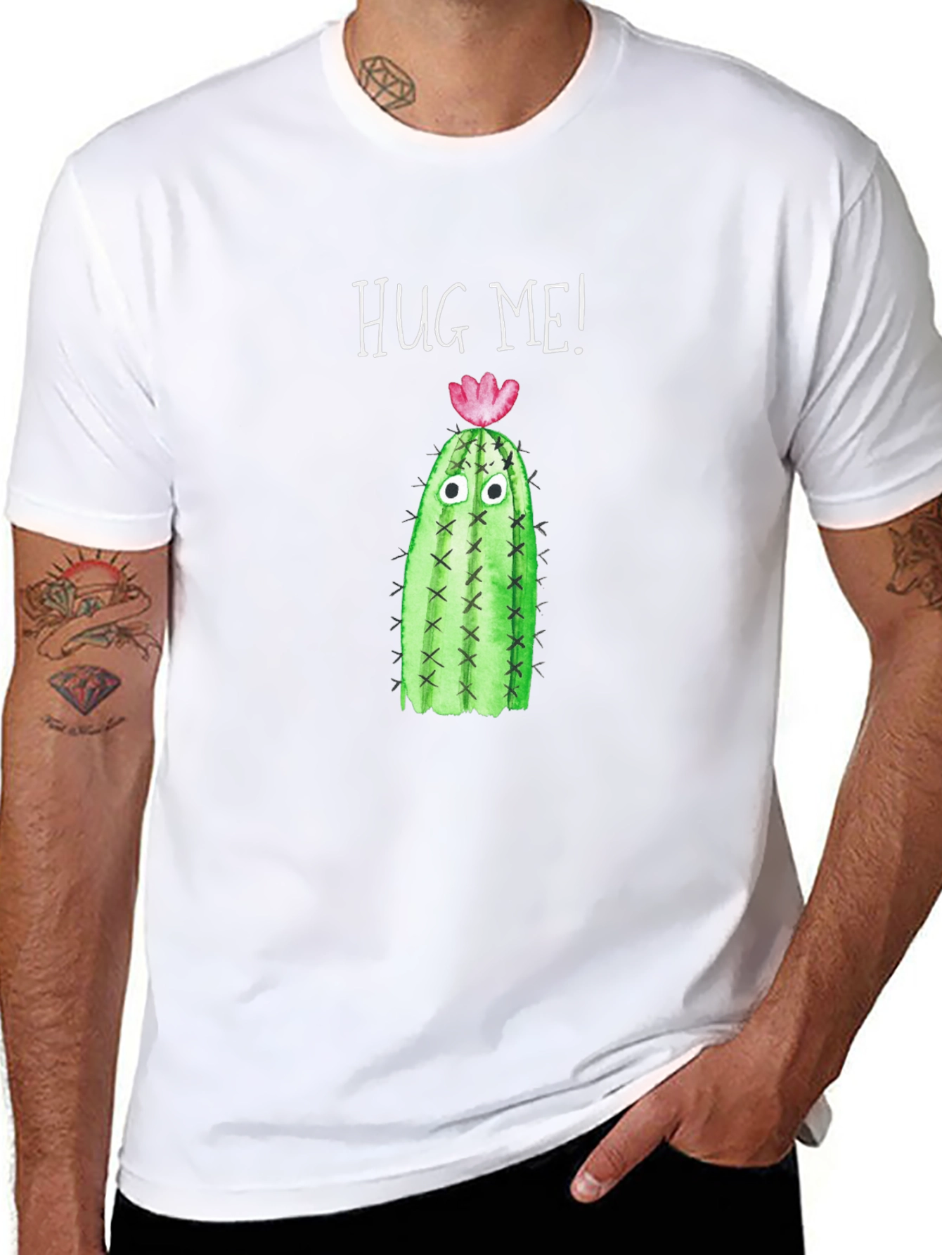 Black Hug Me Cactus T-Shirt - Funny Graphic Tee view 8
