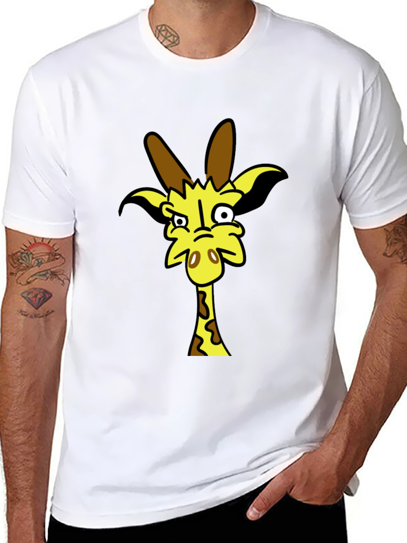 Black Funny Cartoon Giraffe Black T-Shirt view 8