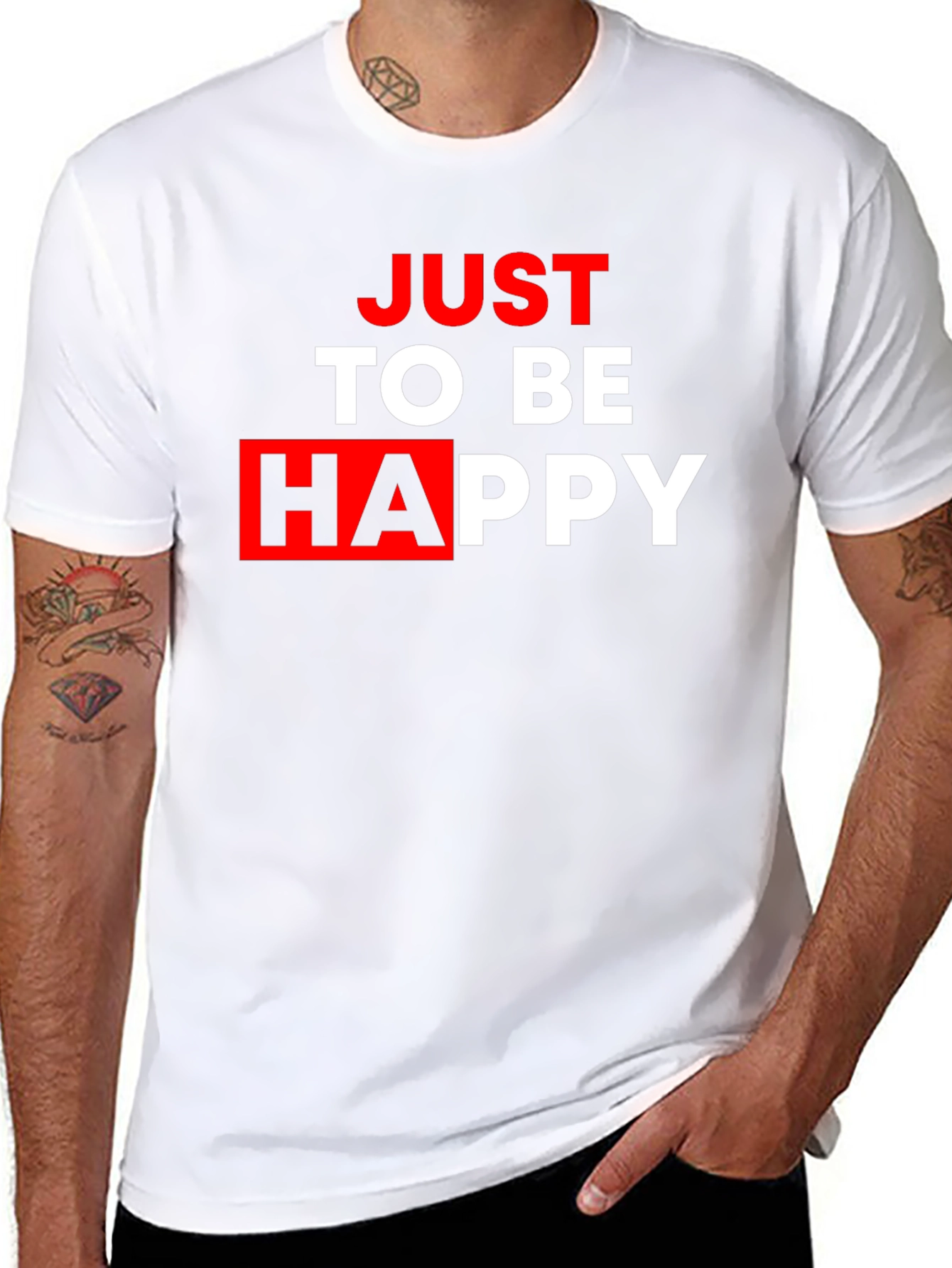 Black Just To Be Happy Graphic Tee - Black Casual T-Shirt view 8