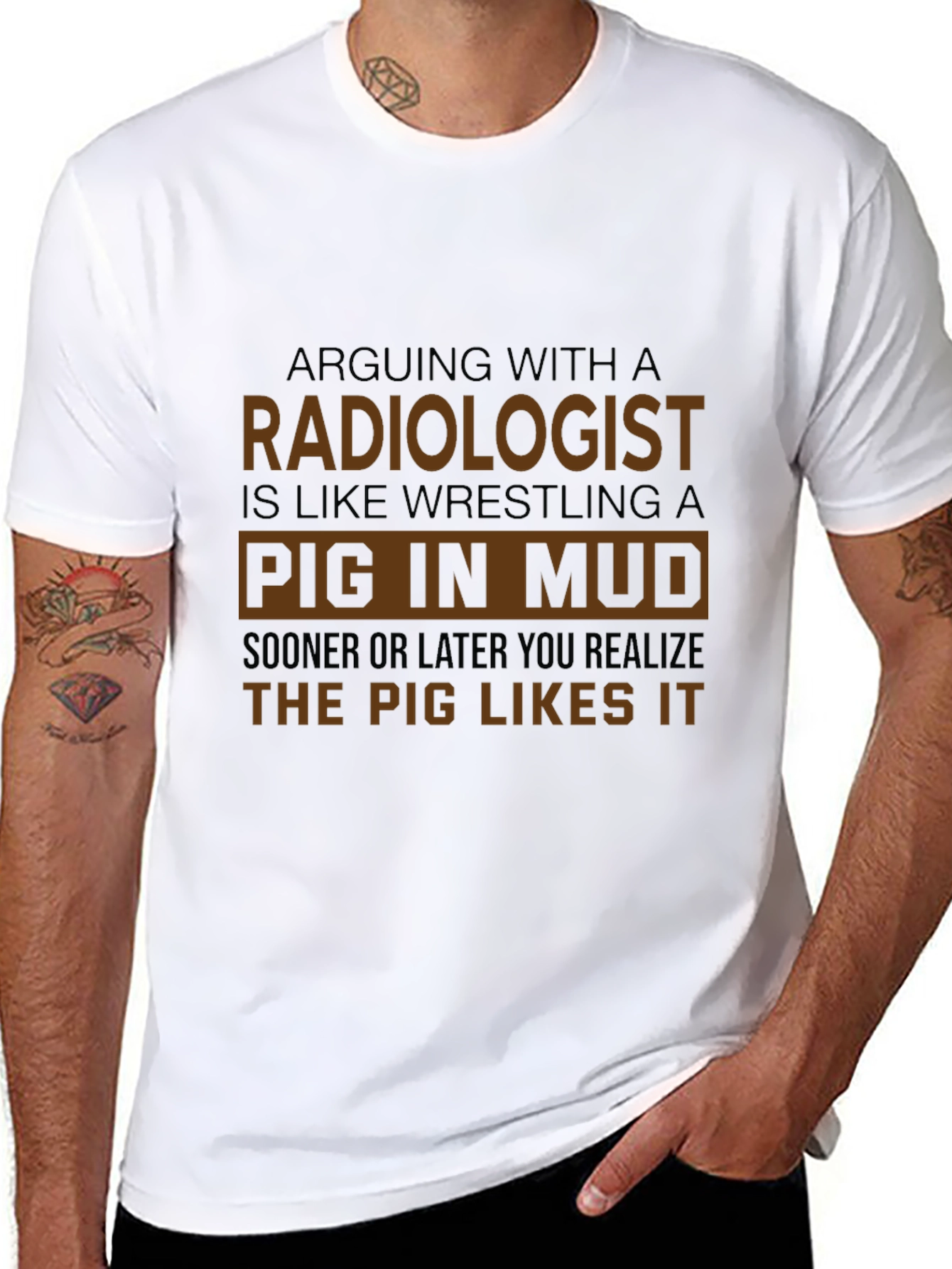 Black Radiologist Pig in Mud Humor T-Shirt view 8