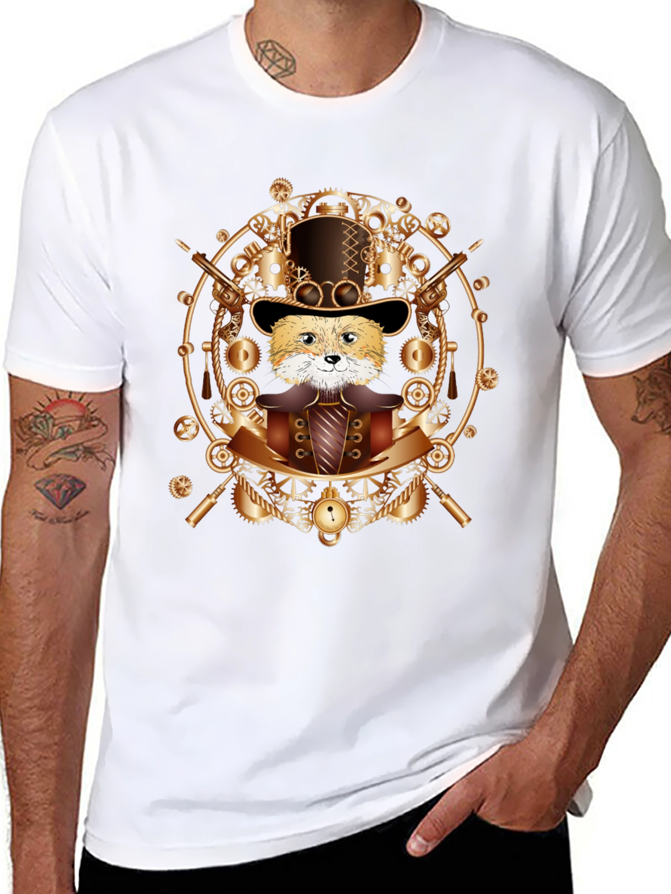 Black Steampunk Fox T-Shirt - Unique Graphic Tee view 8