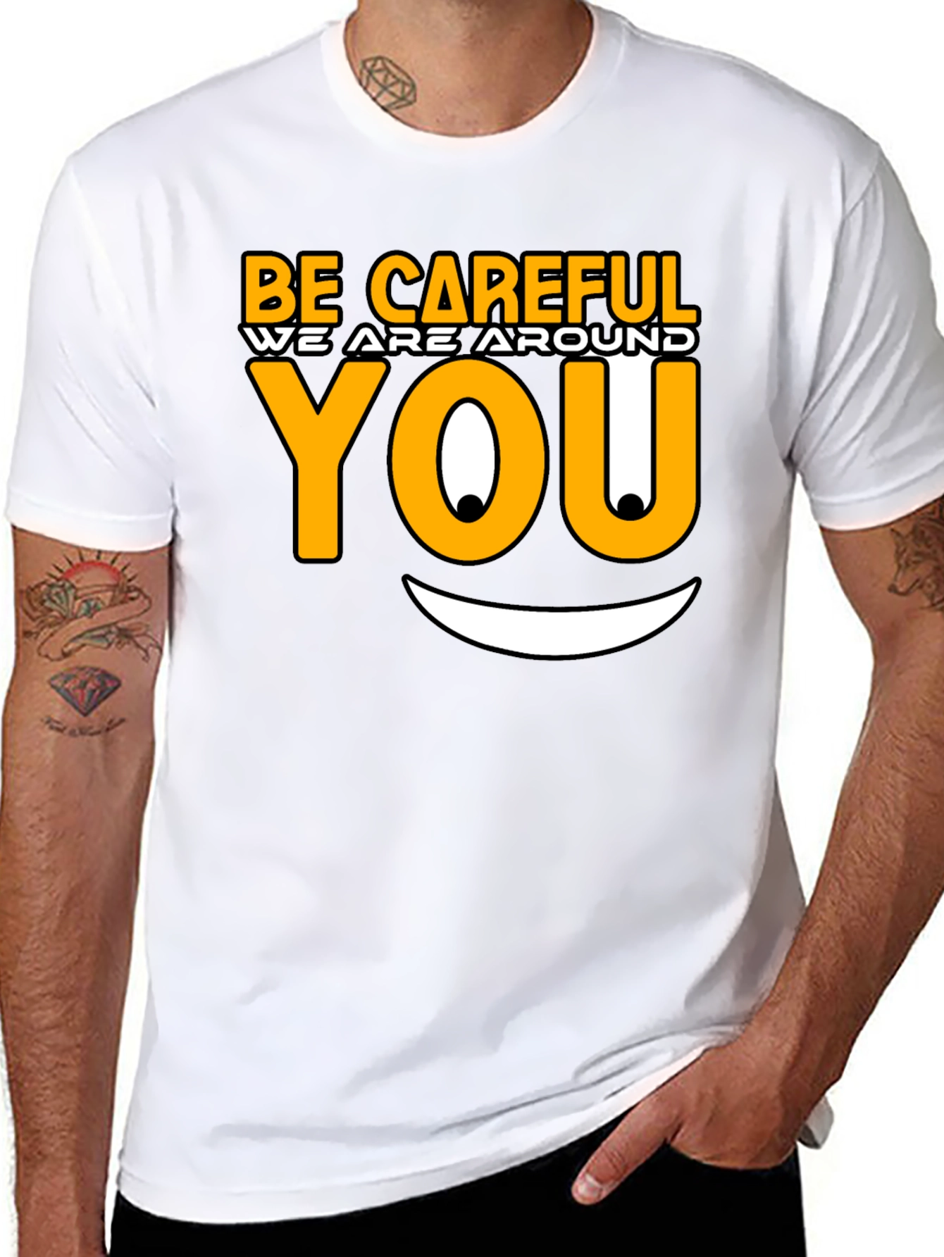 Black Be Careful Graphic T-Shirt - Funny Novelty Tee view 8