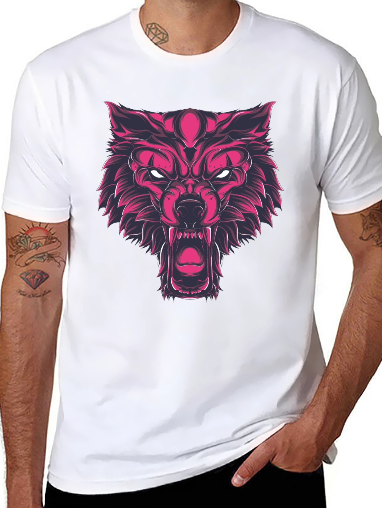 Black Fierce Wolf Graphic Print Black T-Shirt view 8