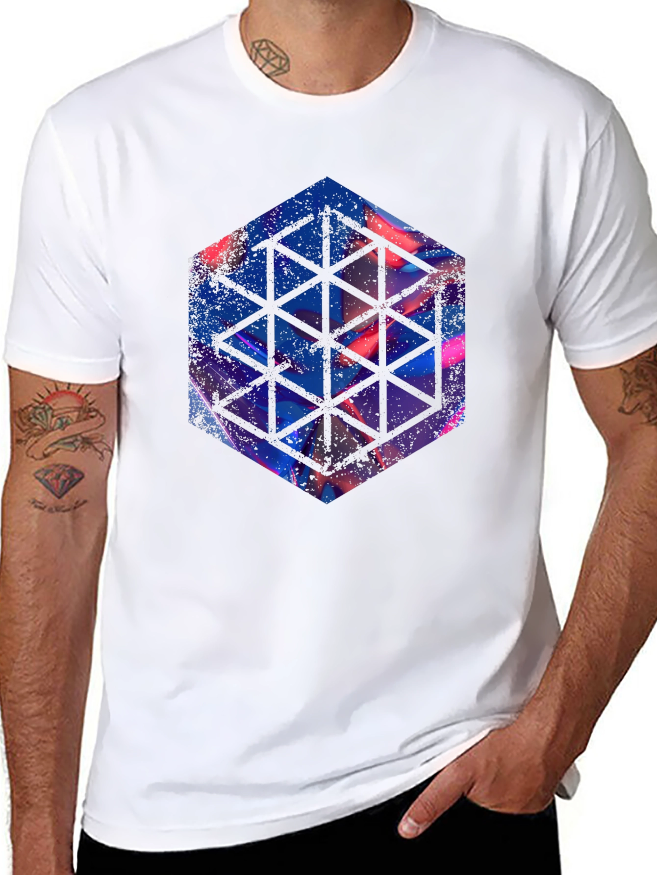 Black Geometric Hexagon Graphic Black T-Shirt view 8