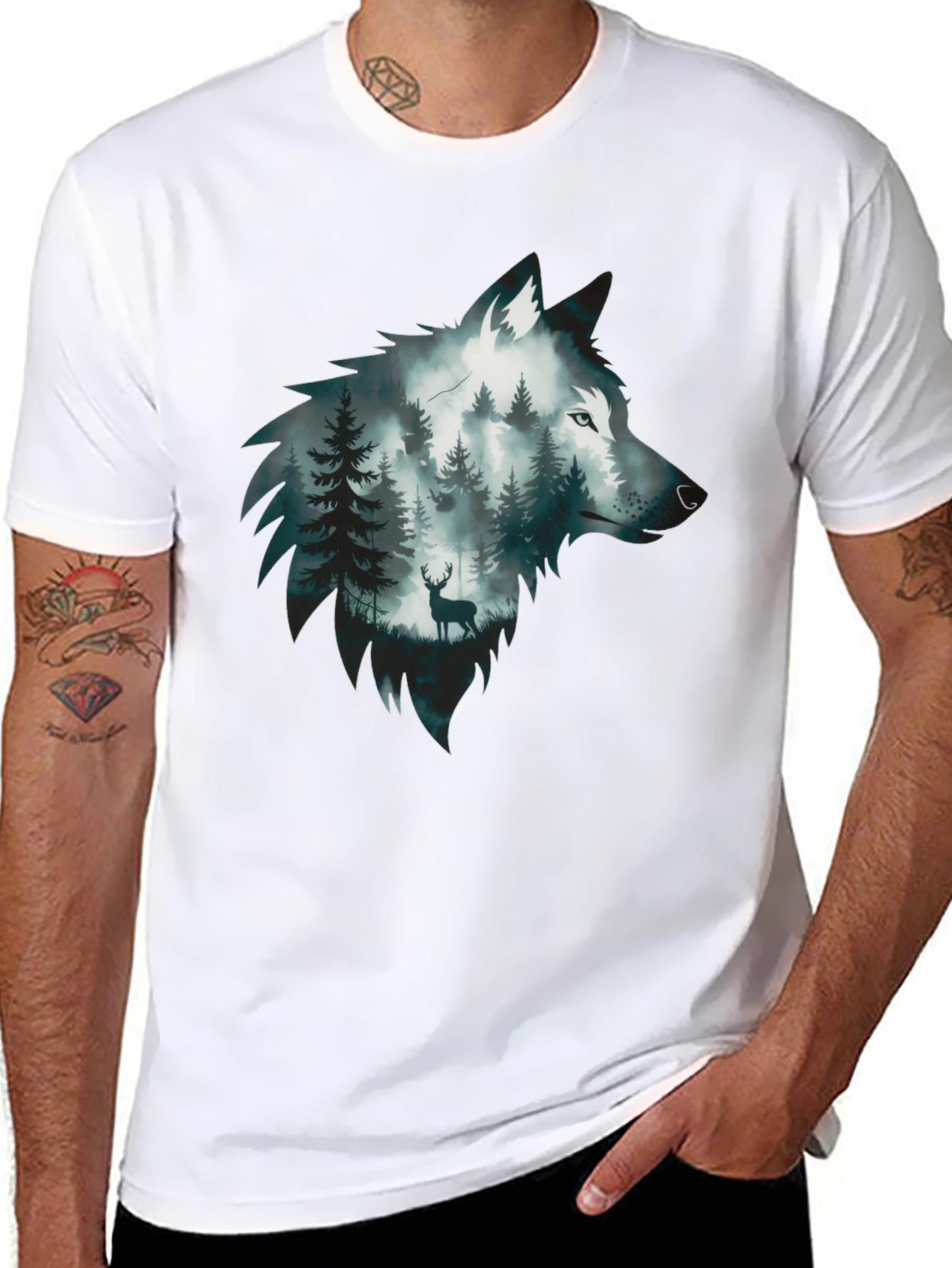 Black Wolf Forest Graphic Tee - Nature Inspired Design view 8