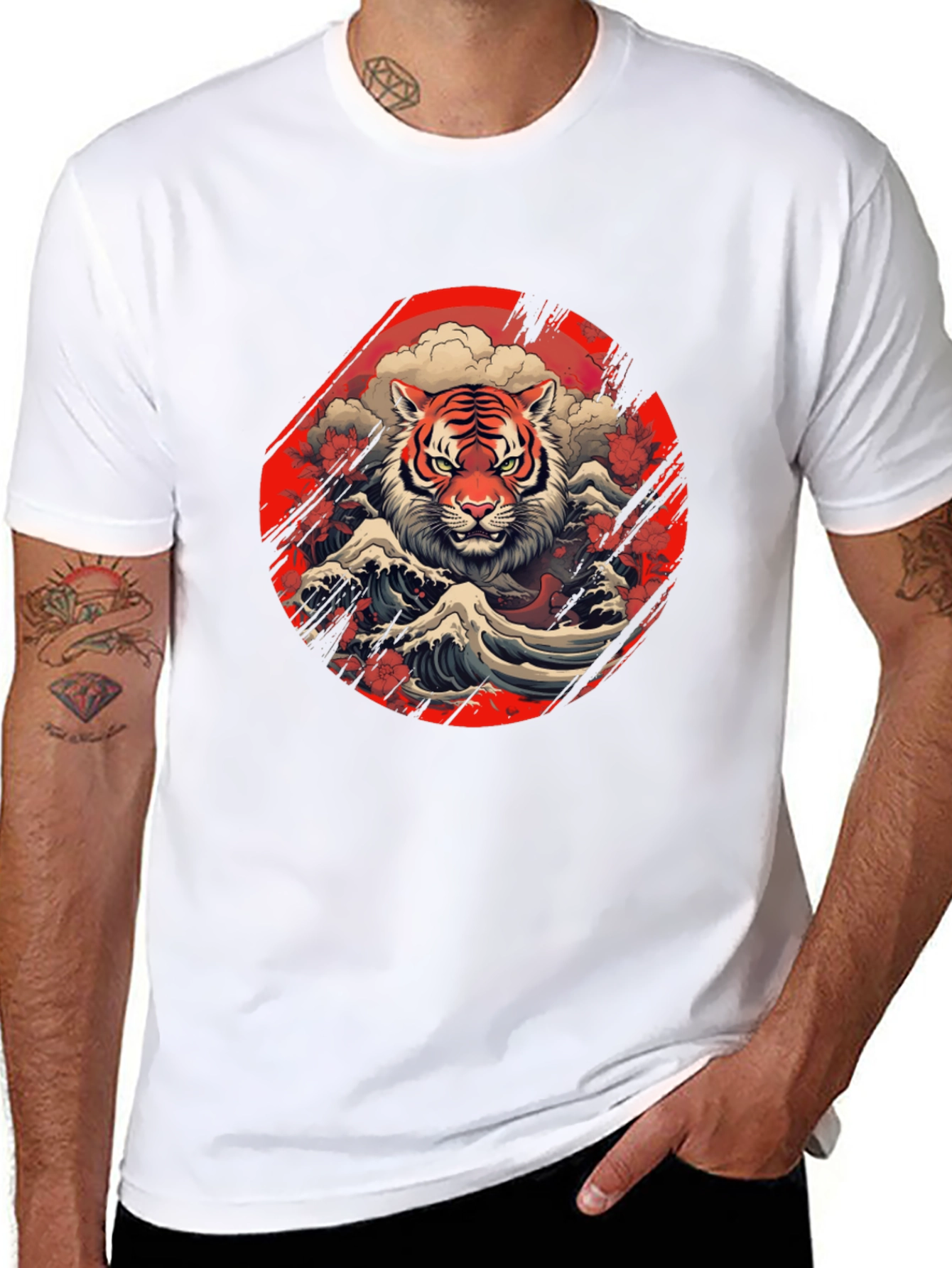 Black Tiger Wave Graphic Tee - Stylish Men's Black T-Shirt view 8