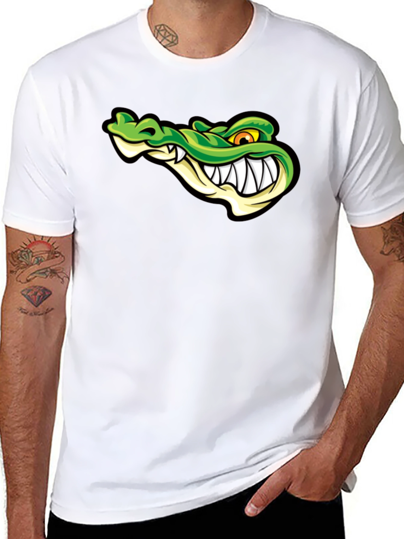Black Cool Alligator Graphic Print Black T-Shirt view 8