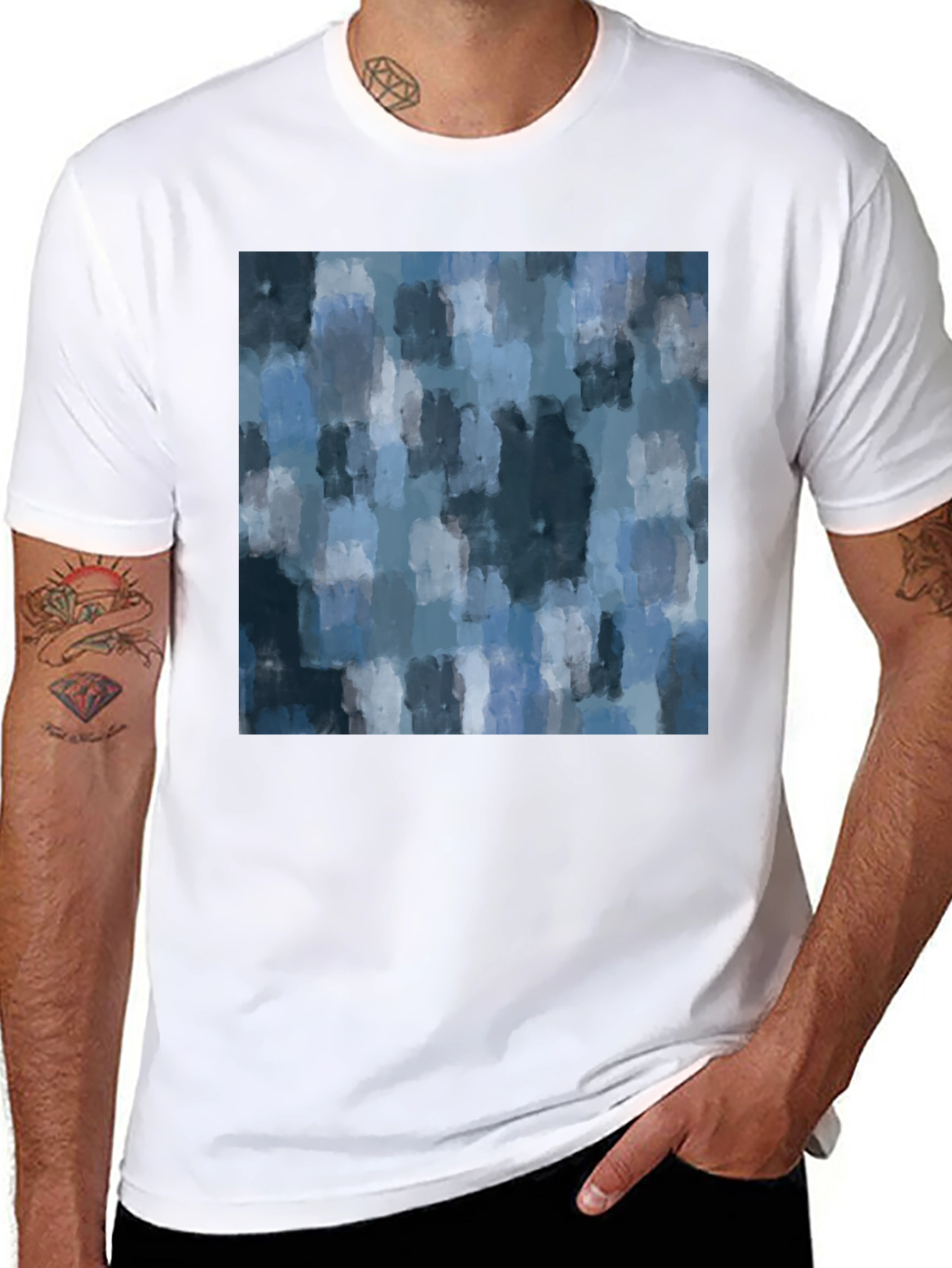 Black Abstract Watercolor Pattern T-Shirt view 8