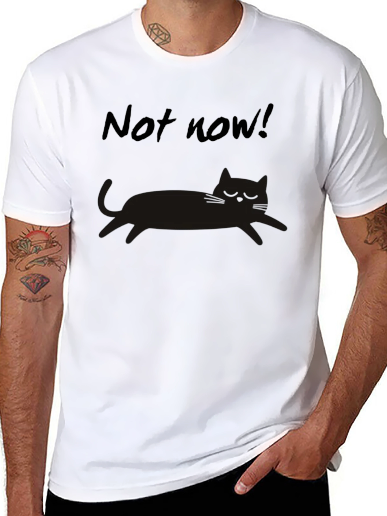 Black Not Now Cat Graphic Tee - Unisex Black T-Shirt view 8