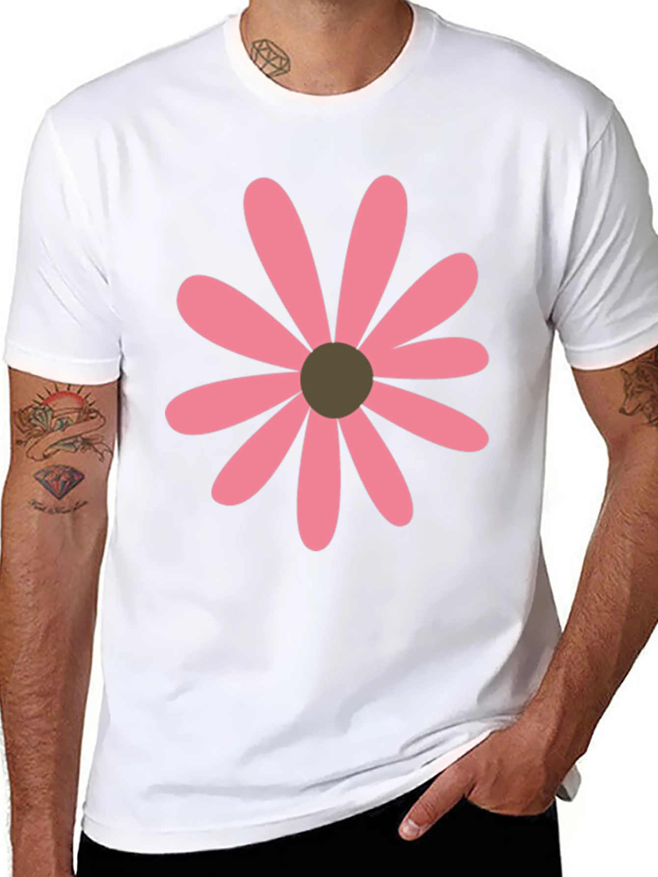 Black Pink Daisy Graphic Black T-Shirt view 8
