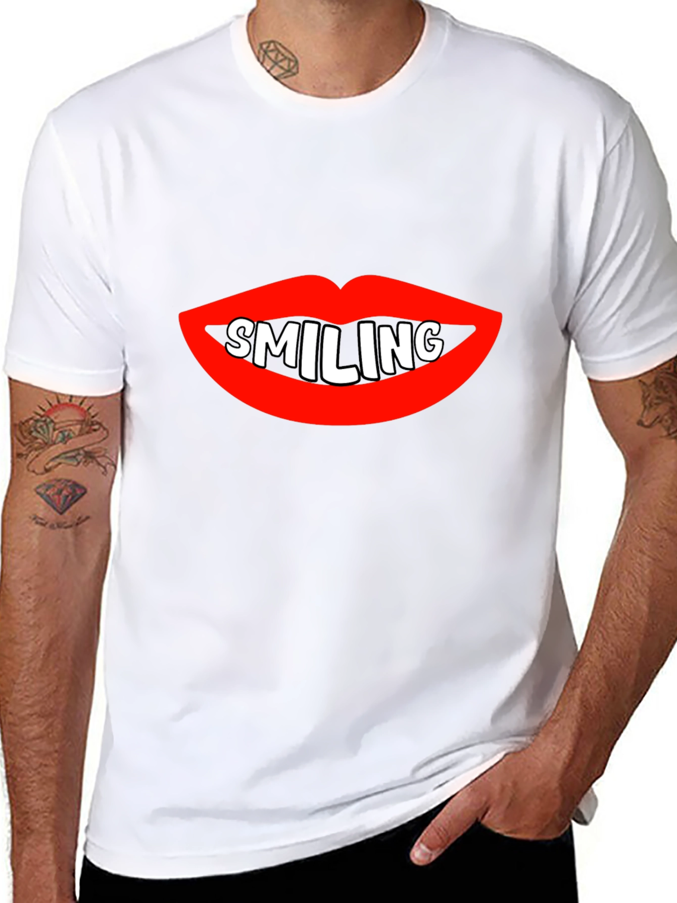 Black Smiling Lips Graphic Black T-Shirt view 8
