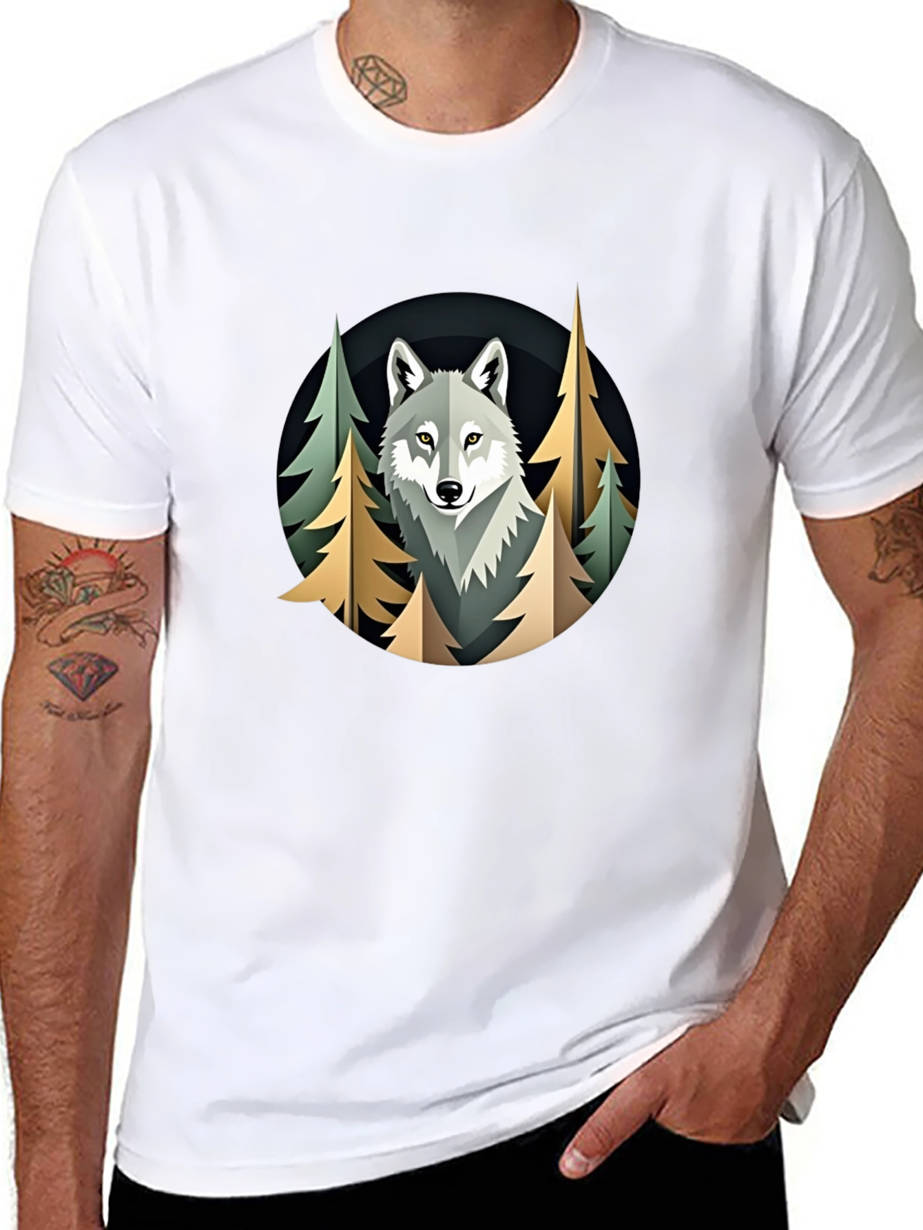 Black Wolf in Woods Graphic Tee - Premium Black T-Shirt view 8