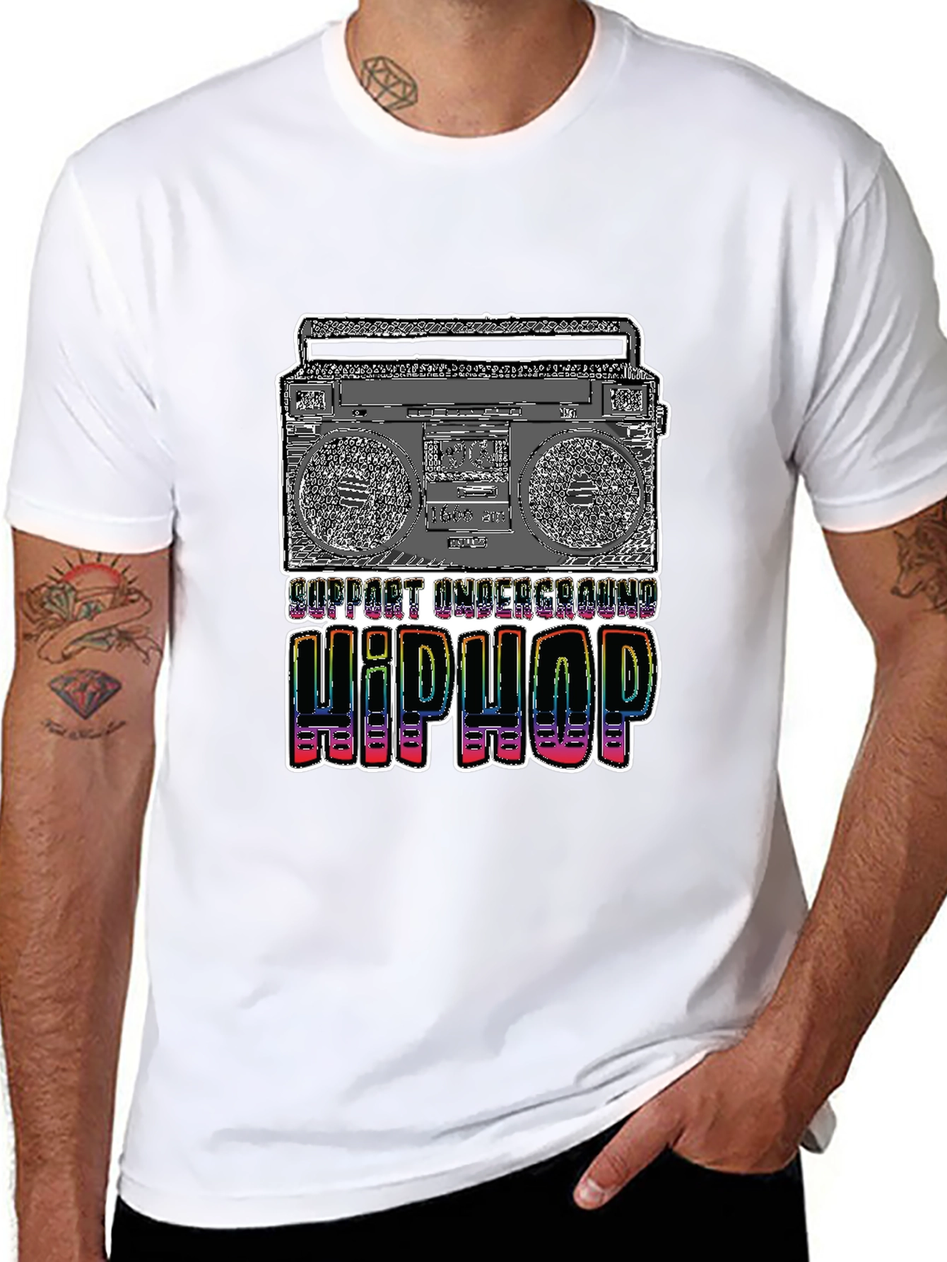 Black Underground Hip Hop Boombox Graphic Tee view 8