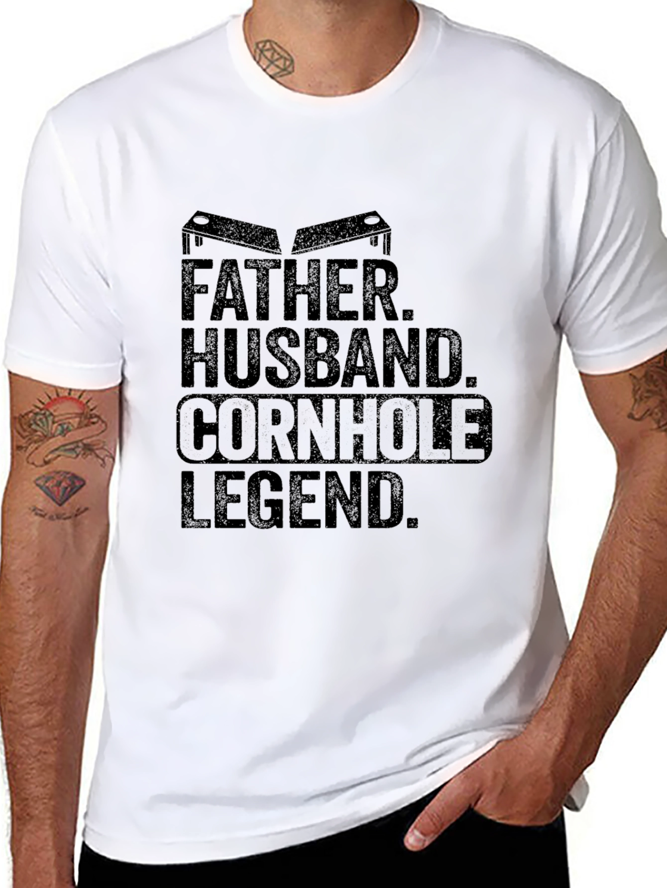 Black Father Husband Cornhole Legend Black T-Shirt view 8