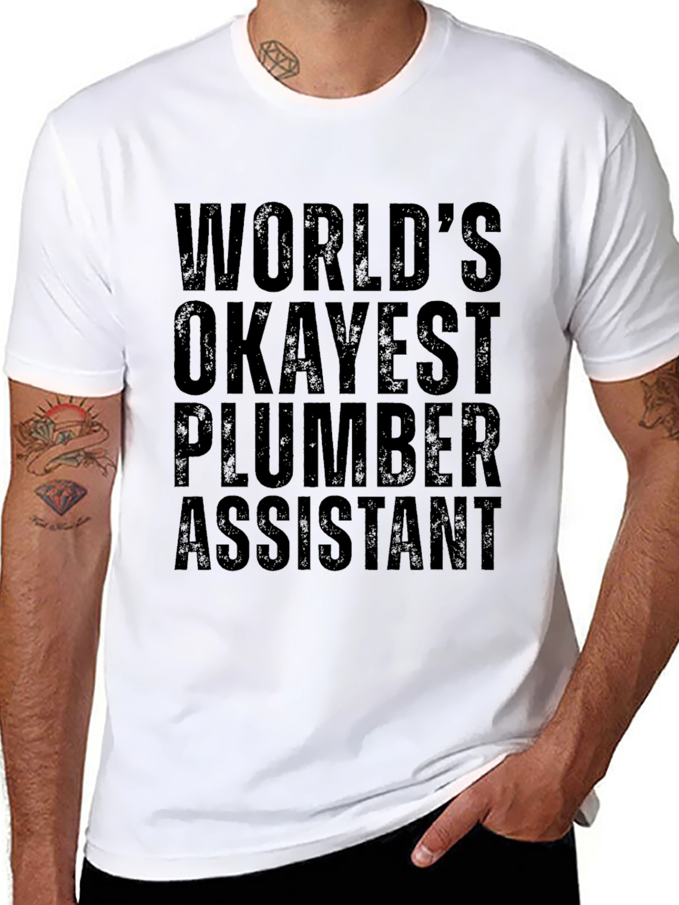 Black World's Okayest Plumber Assistant T-Shirt view 8