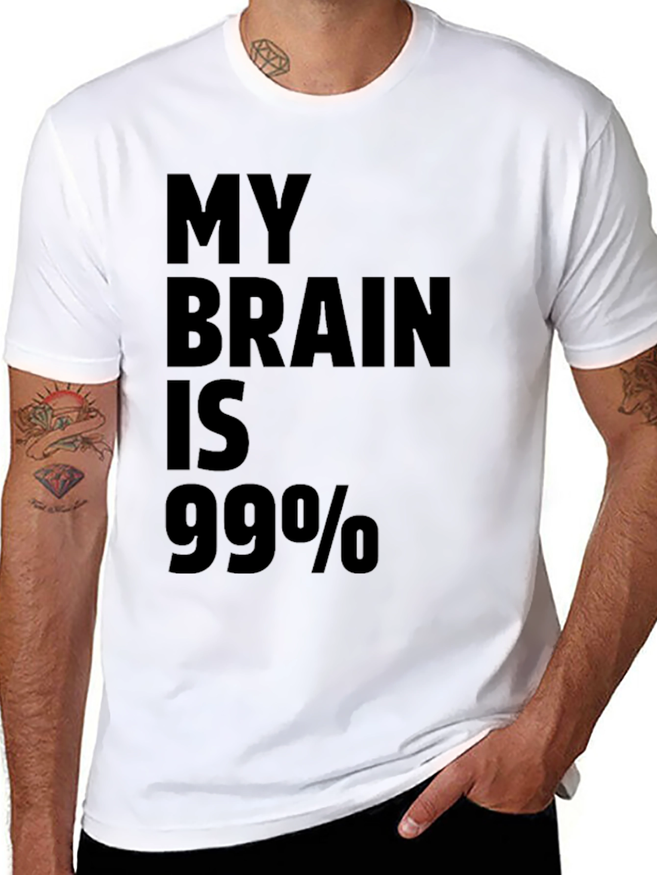 Black My Brain is 99% Funny Sarcastic Black T-Shirt view 8
