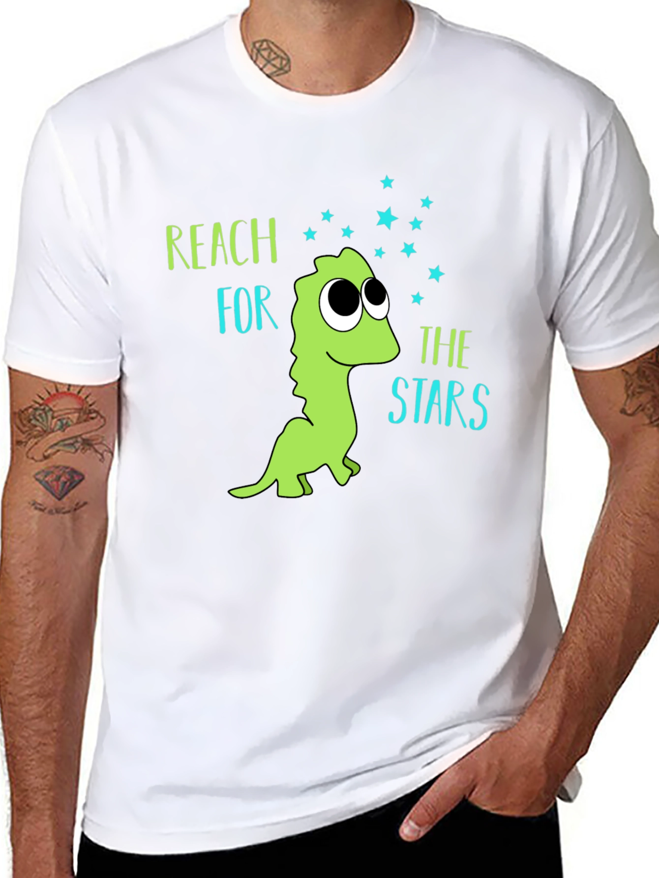Black Reach for the Stars Dinosaur T-Shirt view 8