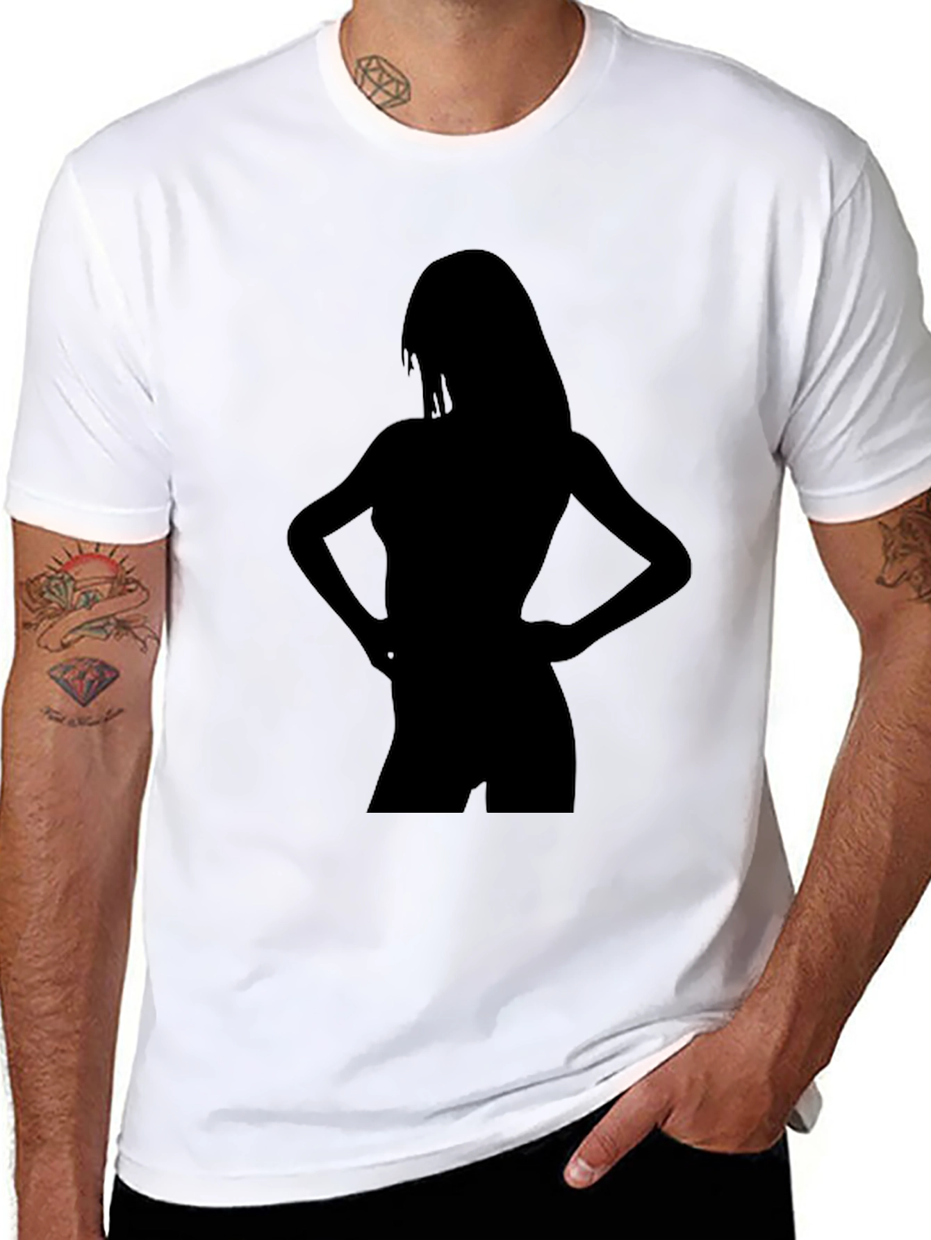 Black Silhouette Graphic Tee - Sleek Black Cotton T-Shirt view 8