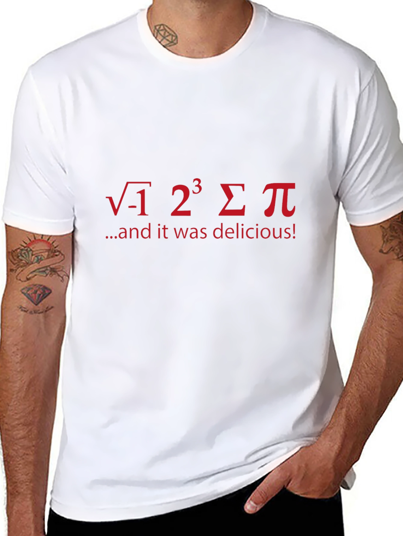 Black Math Pun T-Shirt: Square Root of -1, 2 cubed, Sum, Pi view 8