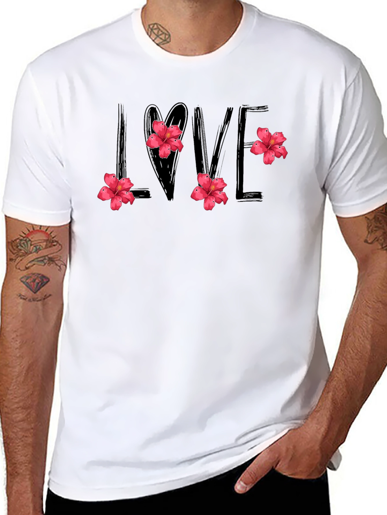 Black Love Floral Graphic Tee - Stylish Black Shirt view 8