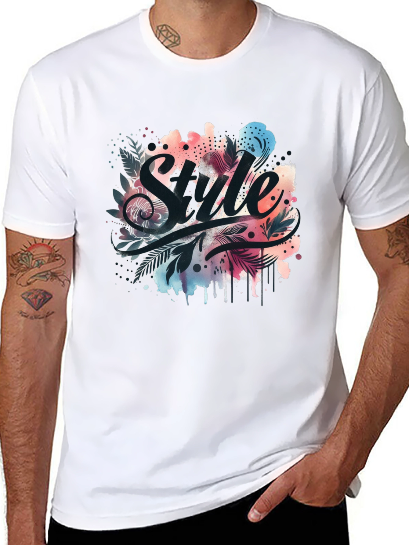 Black Stylish 'Style' Graphic Print Black T-Shirt view 8