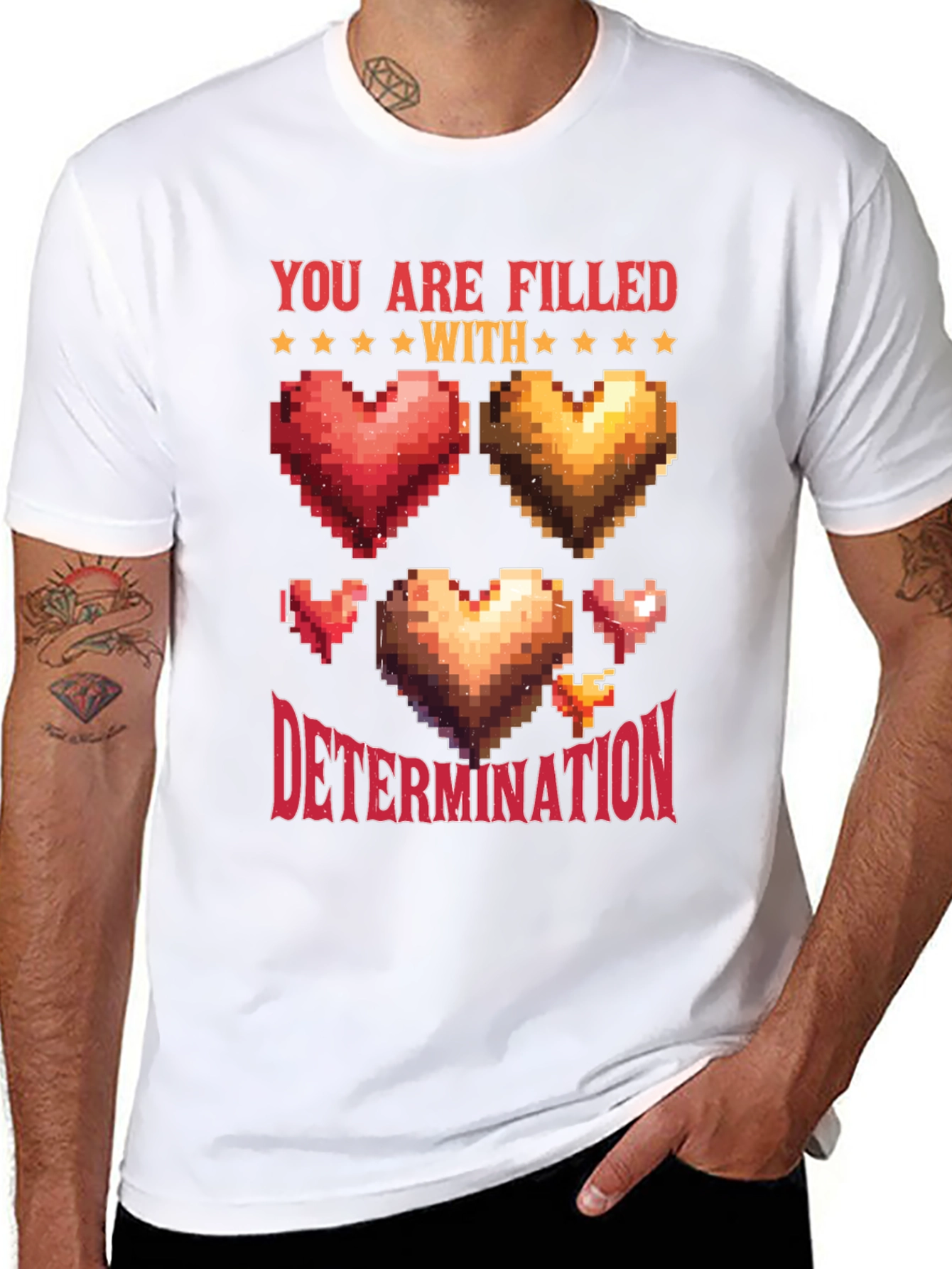 Black Pixel Heart Determination Graphic T-Shirt view 8