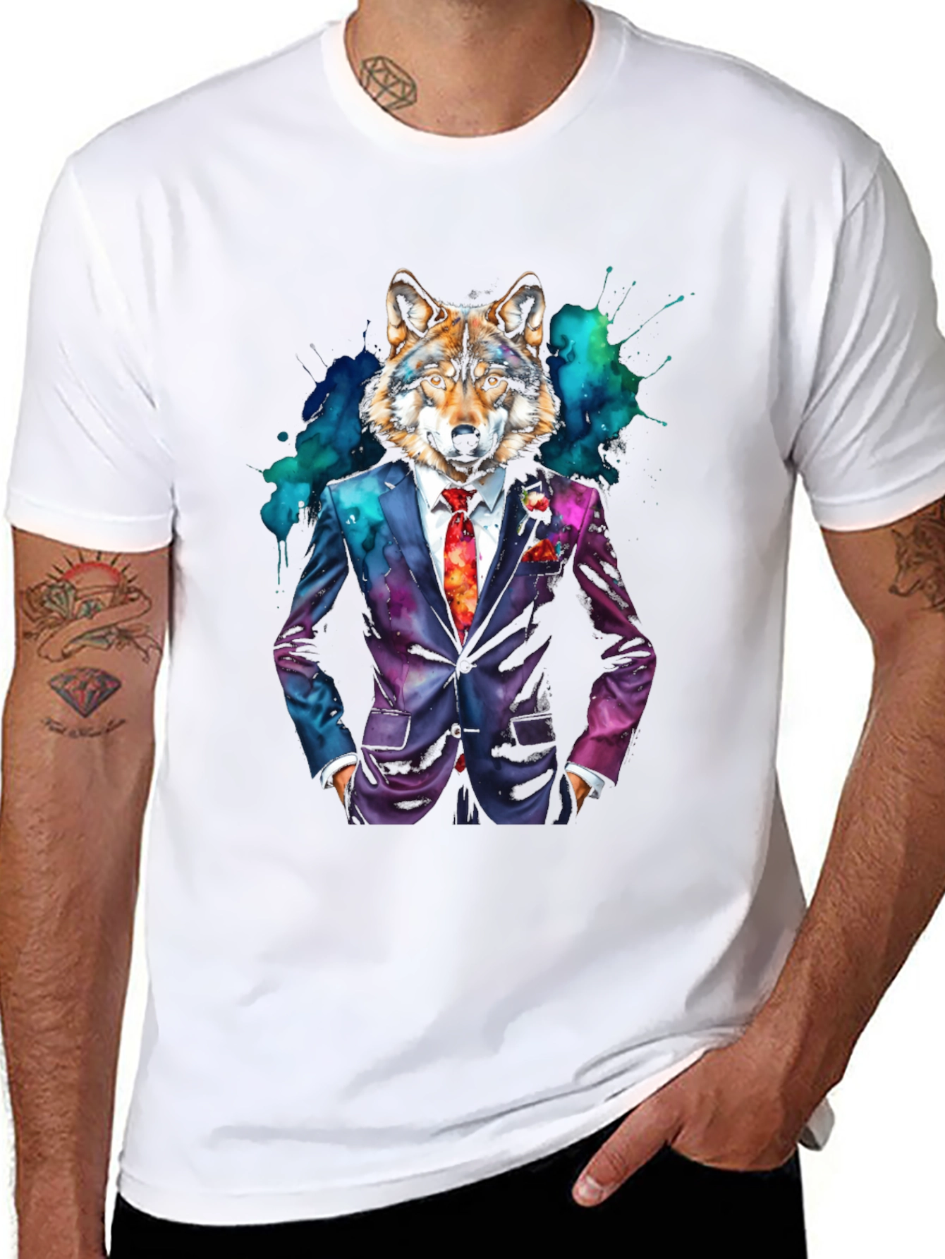 Black Wolf in Suit Graphic Tee - Unique Style view 8