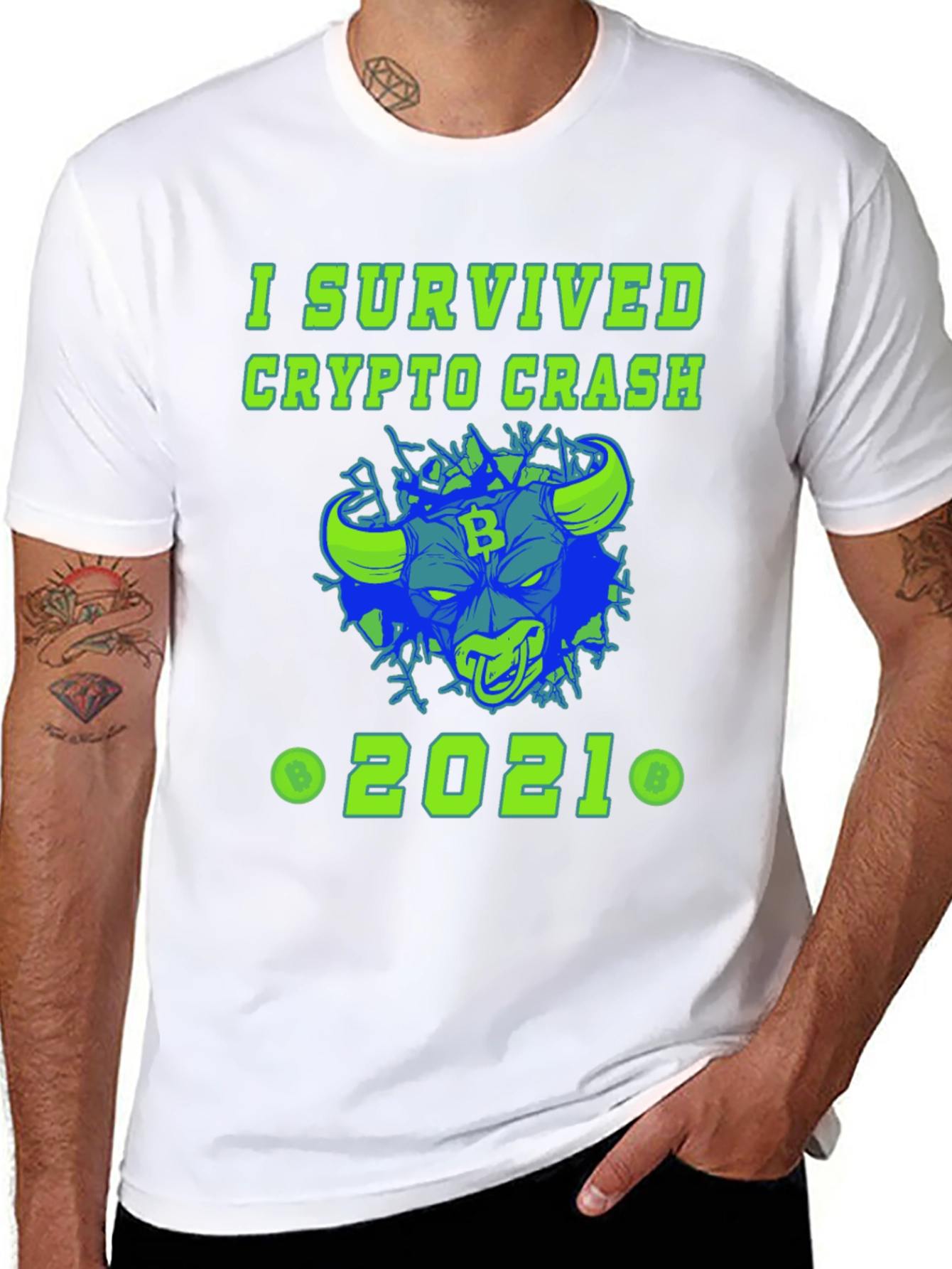 Black I Survived Crypto Crash 2021 Graphic Tee view 8