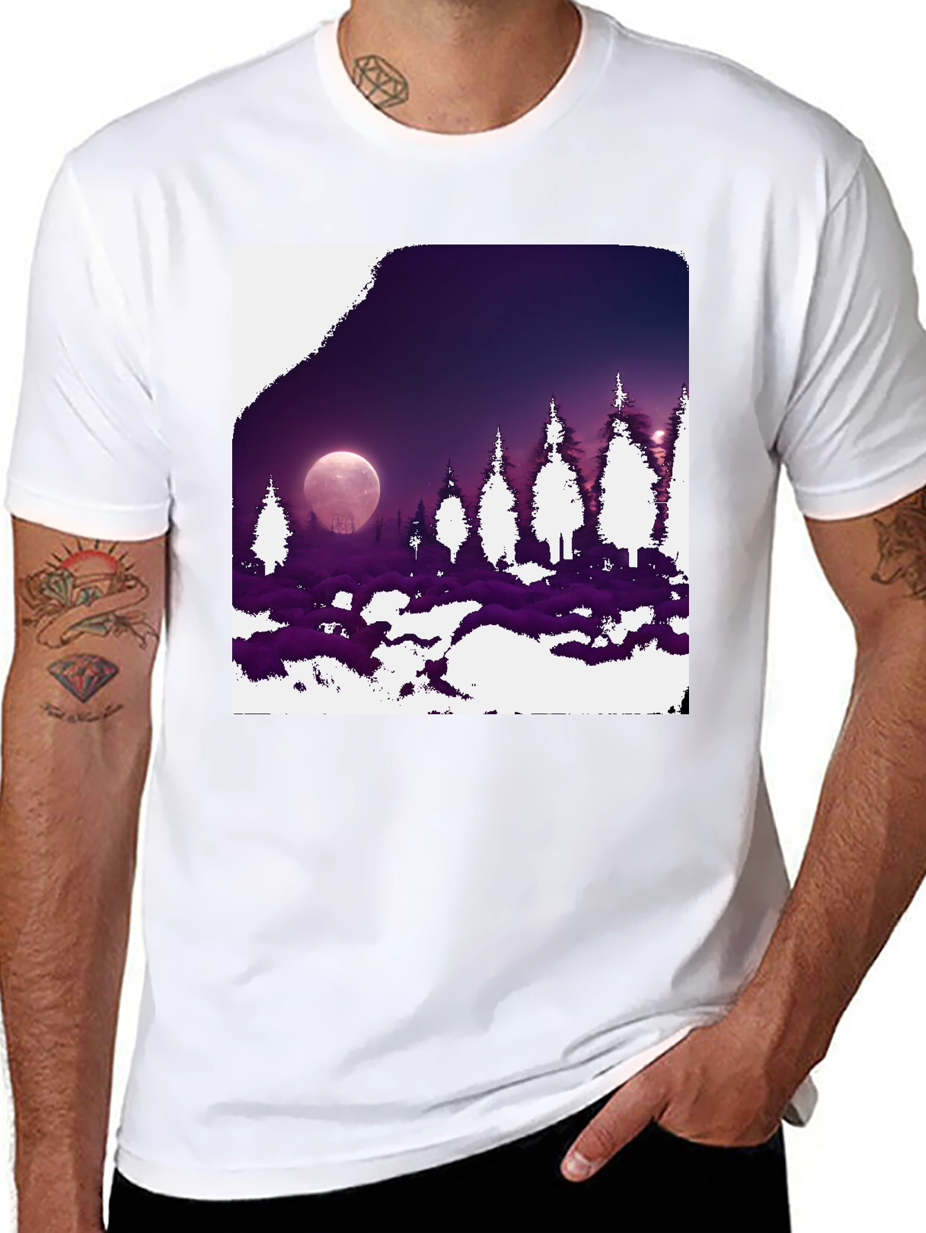 Black Lunar Forest Graphic Tee - Black Cotton Blend view 8