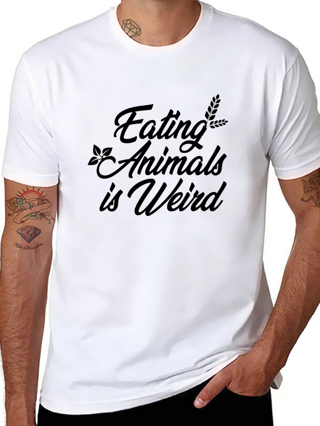 Black Eating Animals is Weird T-Shirt view 8