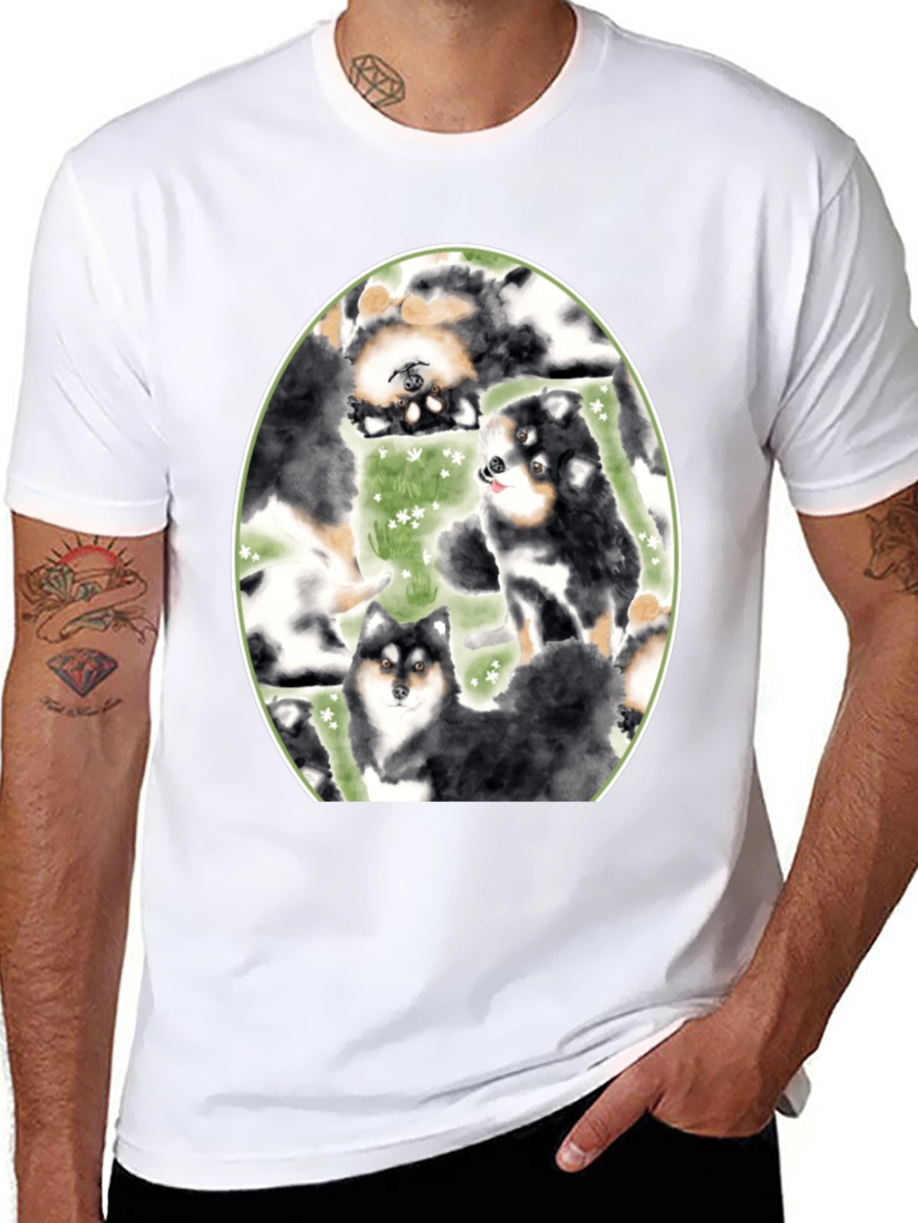 Black Dog Lover's T-Shirt: Cute Canine Pattern, Black view 8