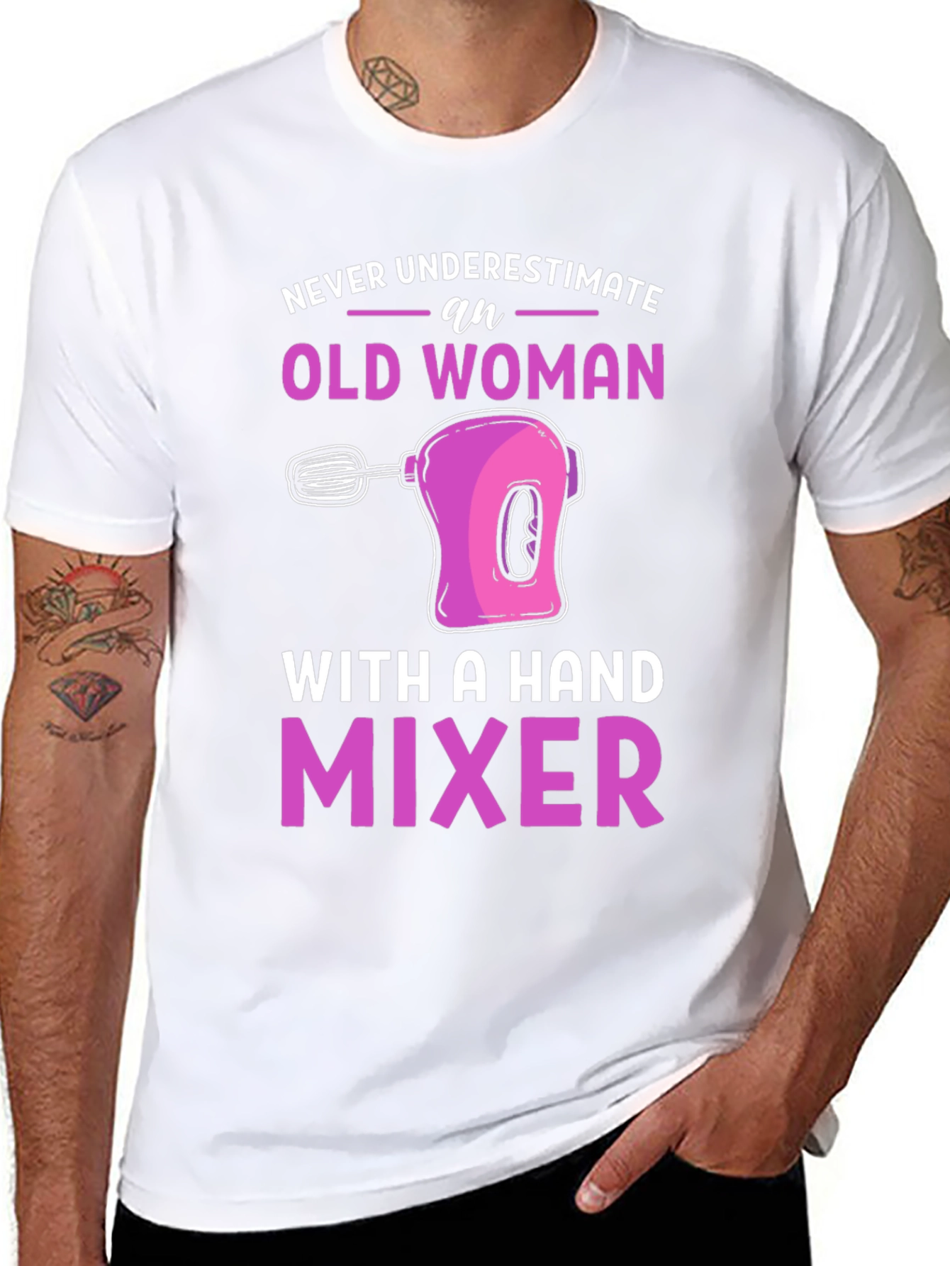 Black Old Woman Hand Mixer Graphic Tee view 8