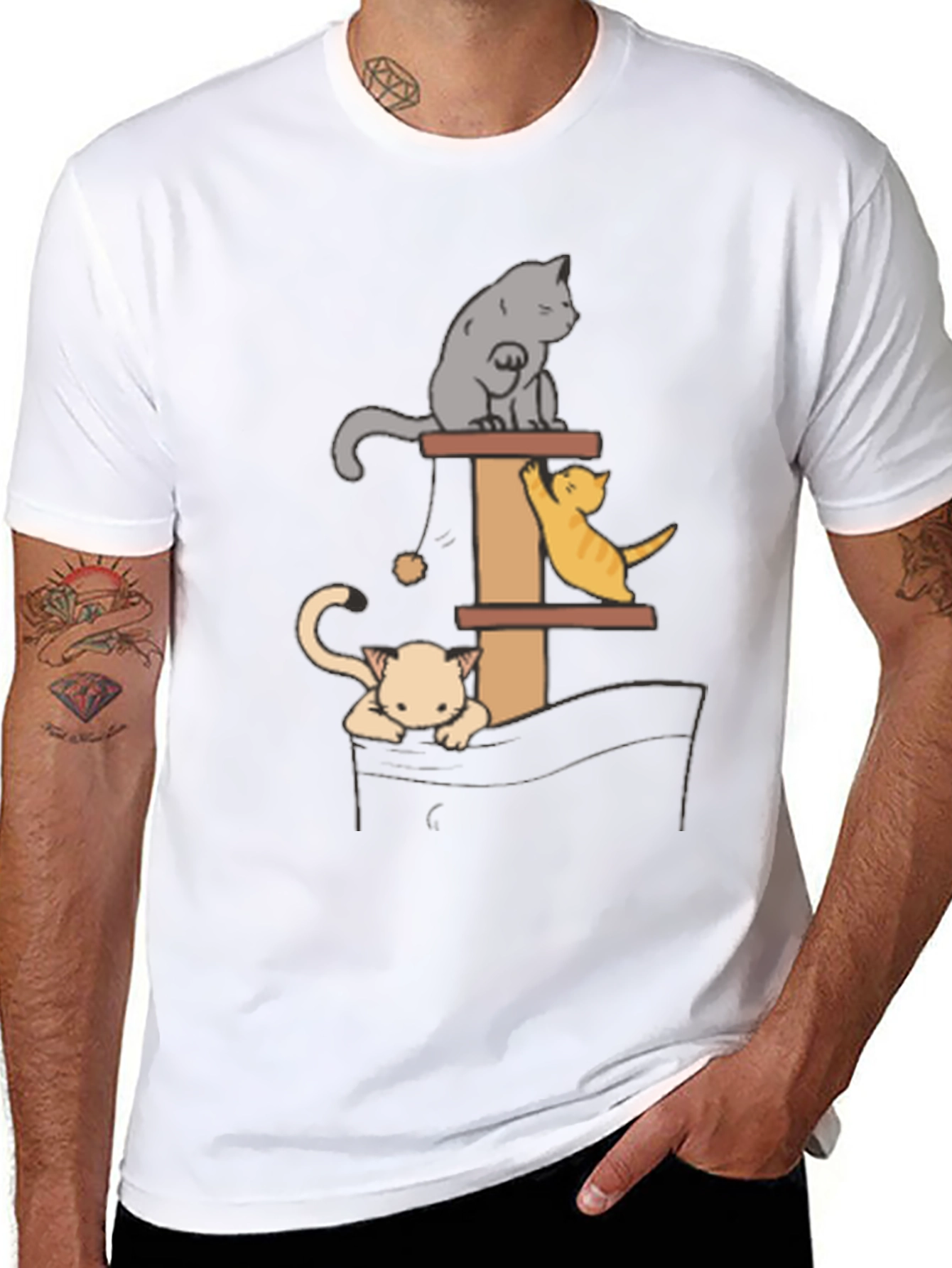 Black Cat Tower T-Shirt - Playful Kitten Design view 8