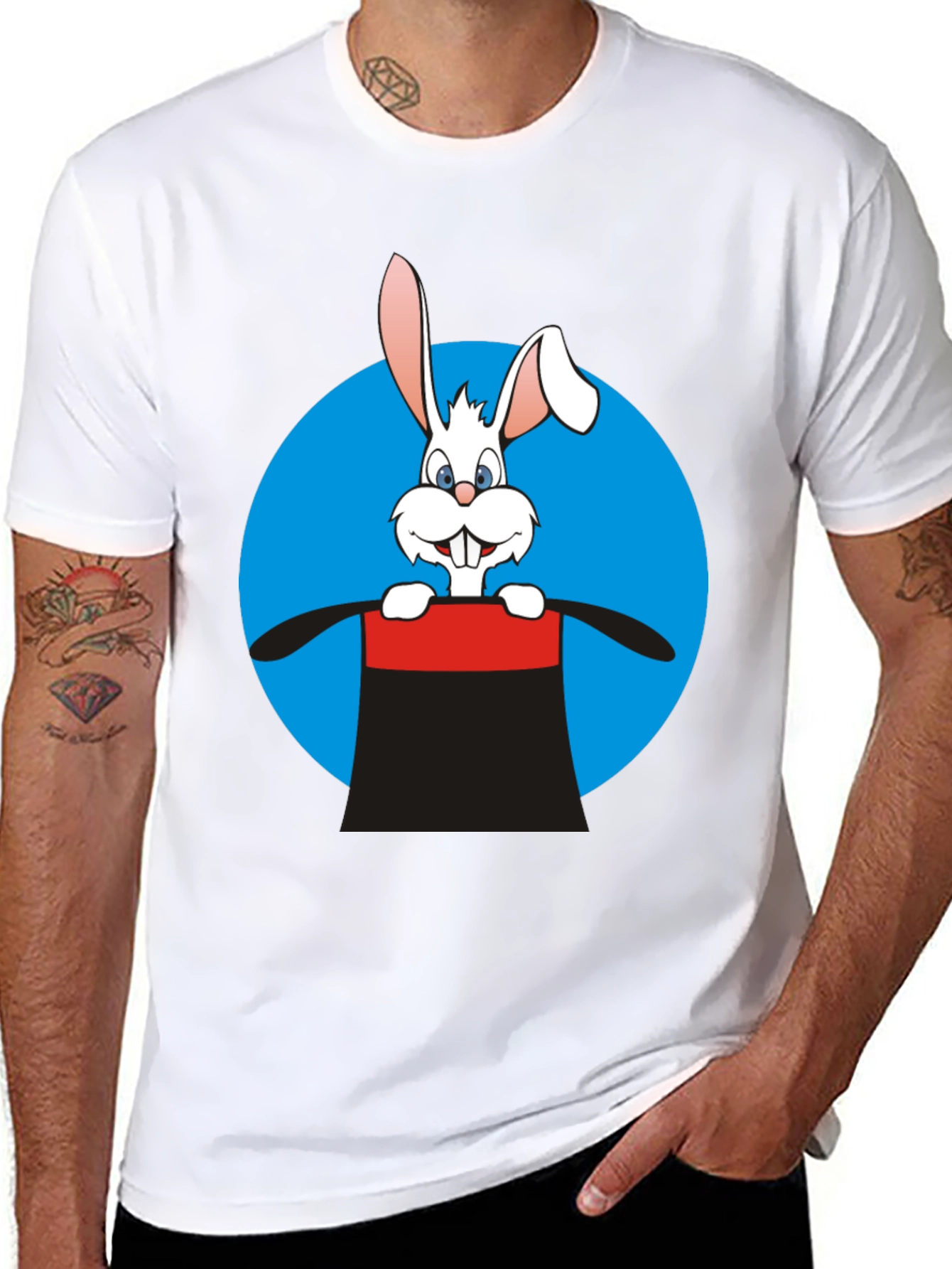 Black Rabbit in a Hat Graphic Tee - Black Cotton Blend view 8