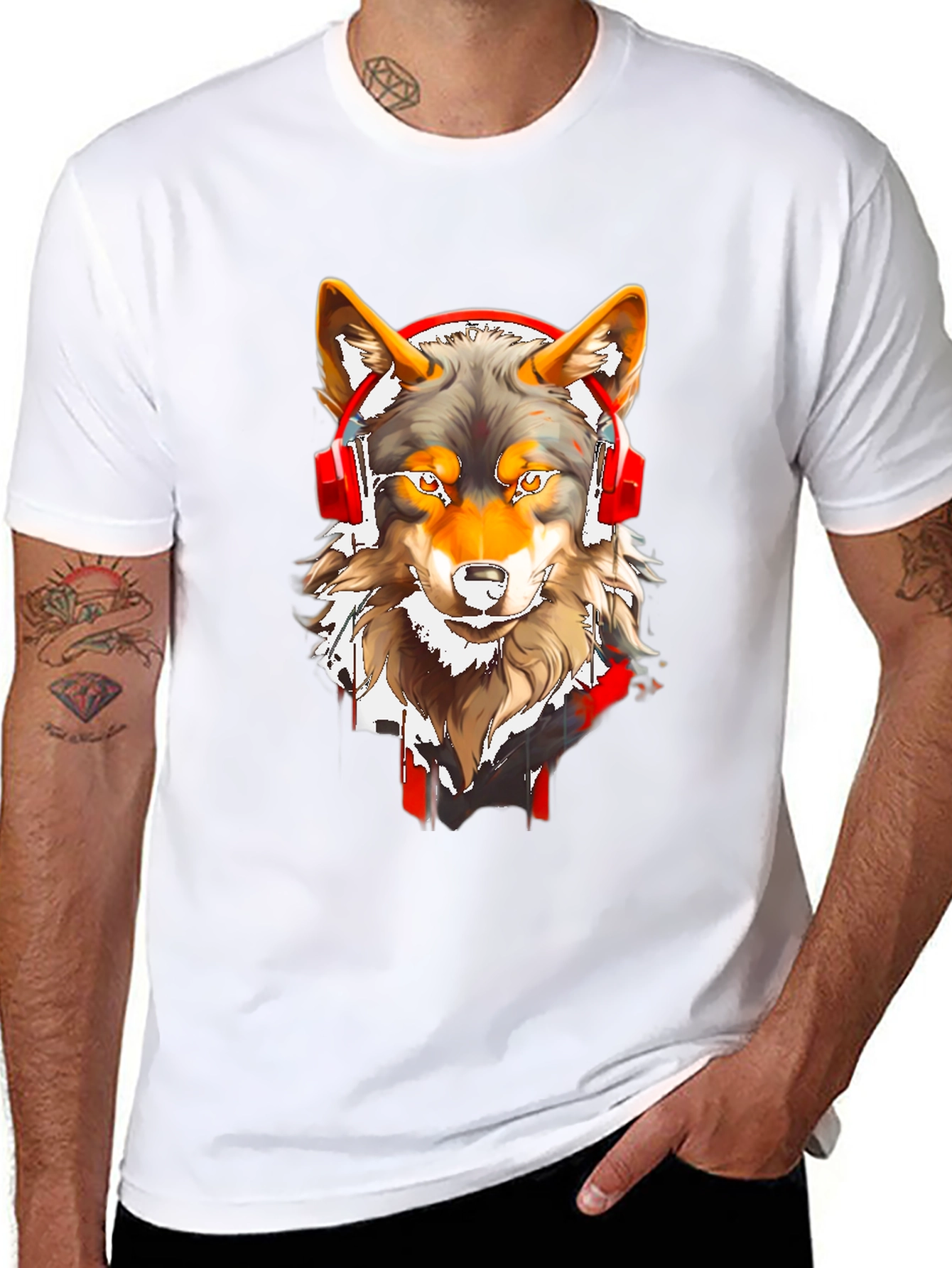 Black Wolf Headphones Graphic Tee view 8
