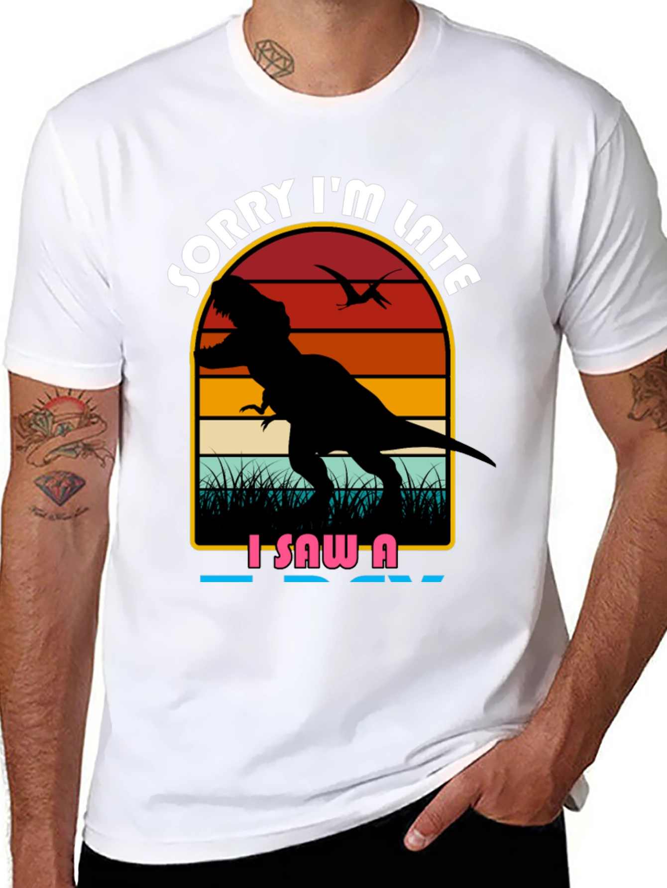 Black Sorry I'm Late Dinosaur Graphic Tee view 8