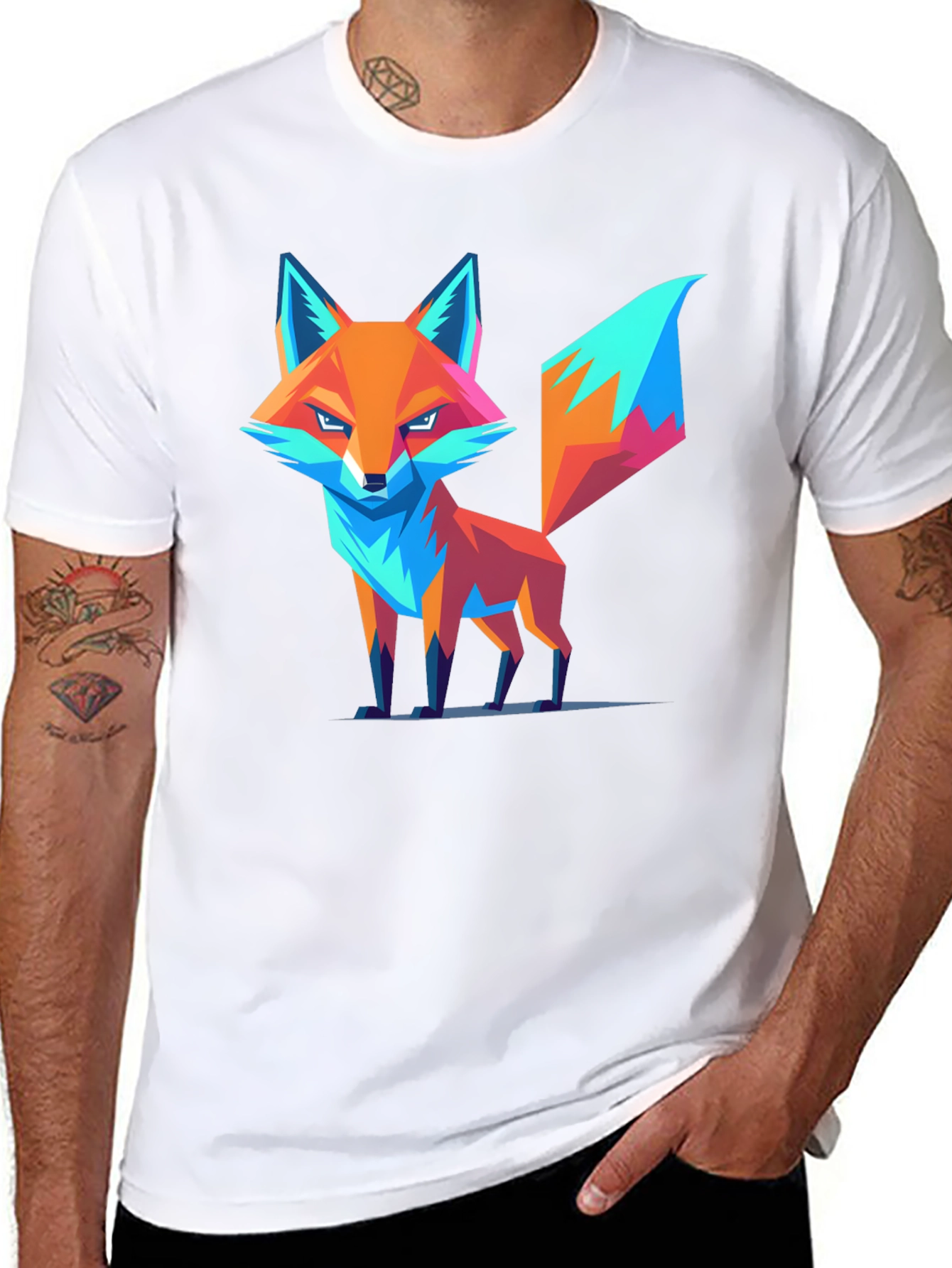 Black Geometric Fox Graphic T-Shirt - Trendy Design view 8