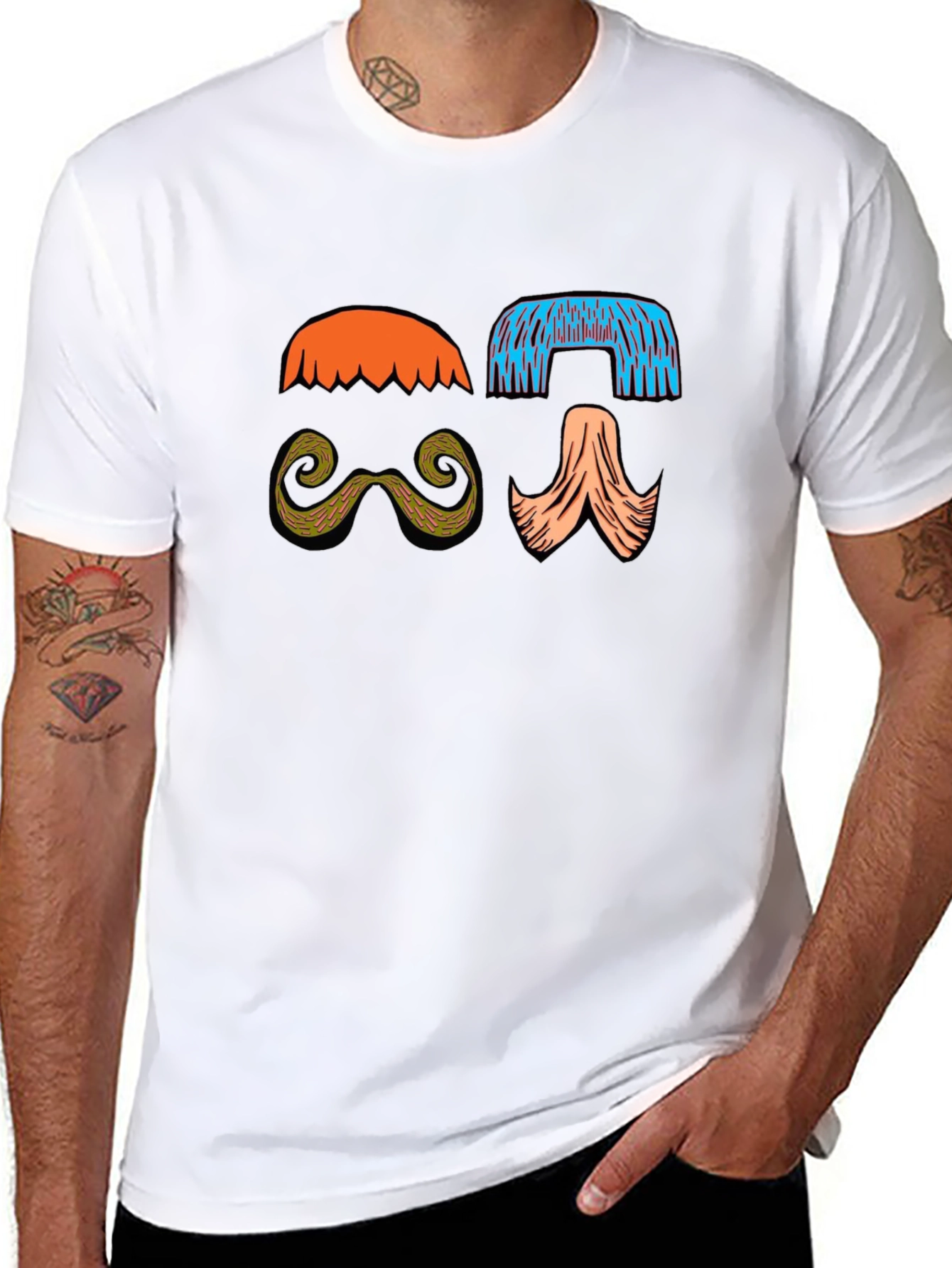 Black Funky Mustache & Wig Graphic Tee view 8