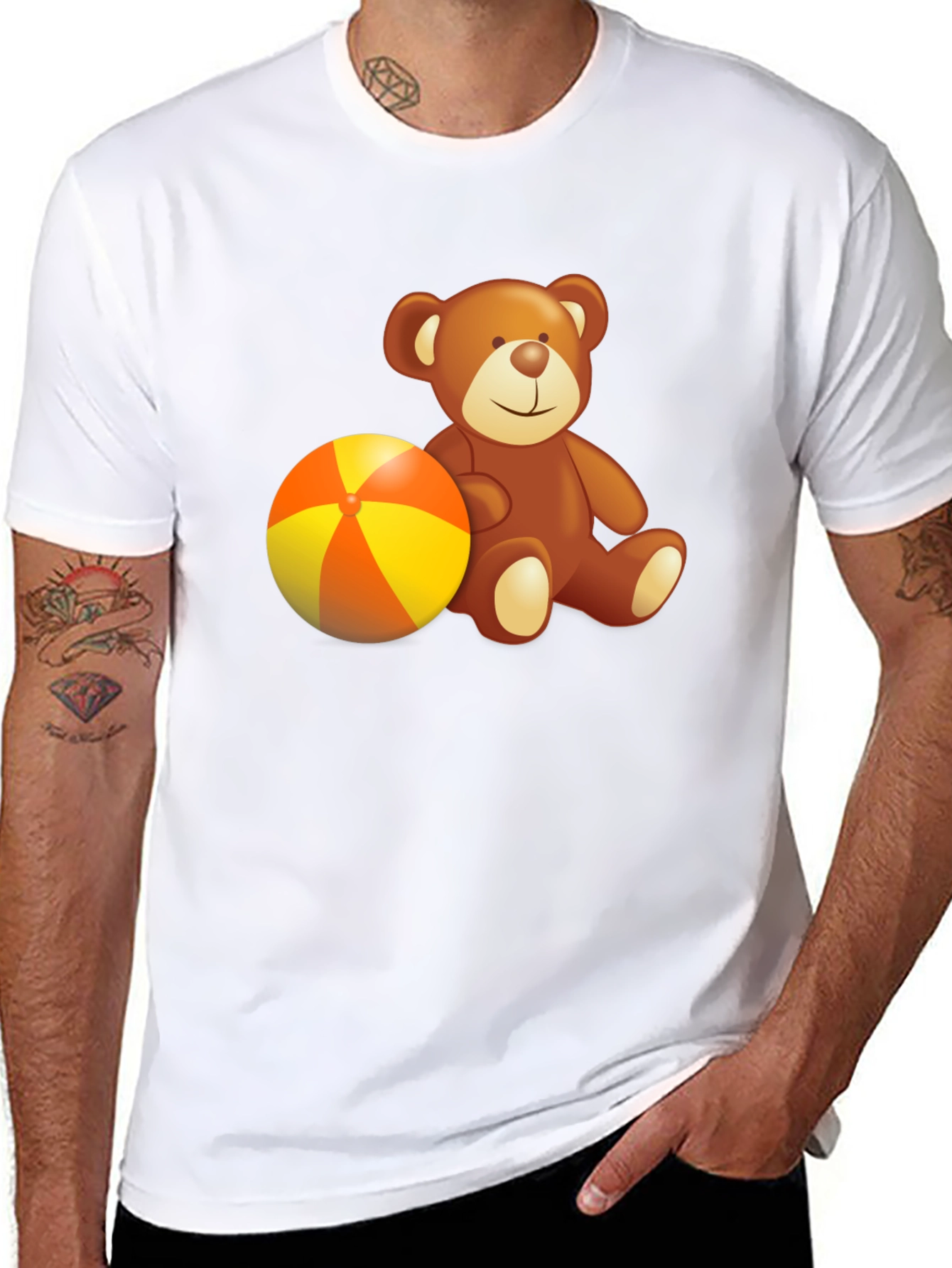 Black Teddy Bear & Beach Ball Graphic Tee - Soft Cotton Comfort view 8
