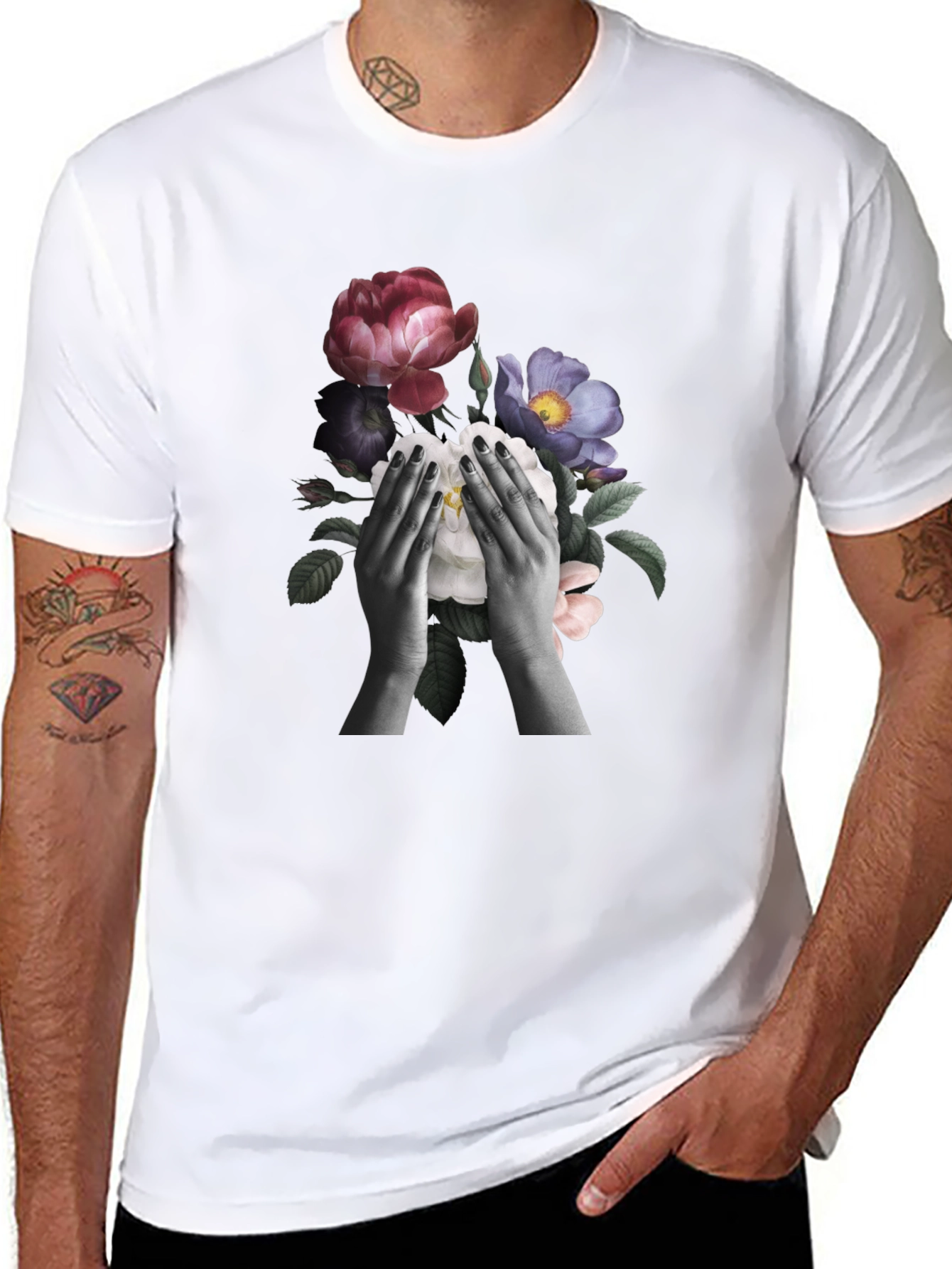 Floral Hands Graphic T-Shirt - Black - 8