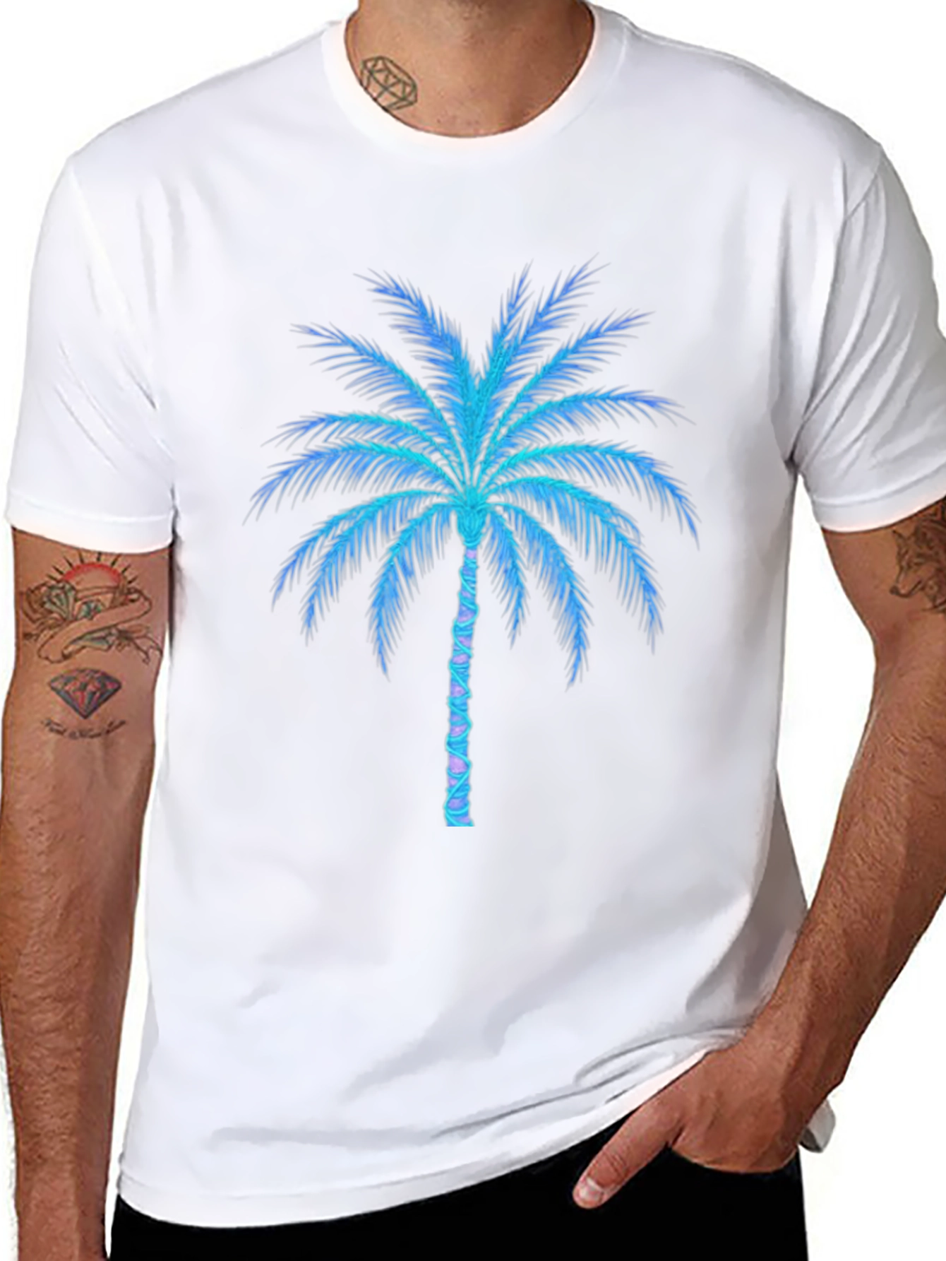 Black Neon Palm Tree Graphic Tee - Black Cotton Blend view 8
