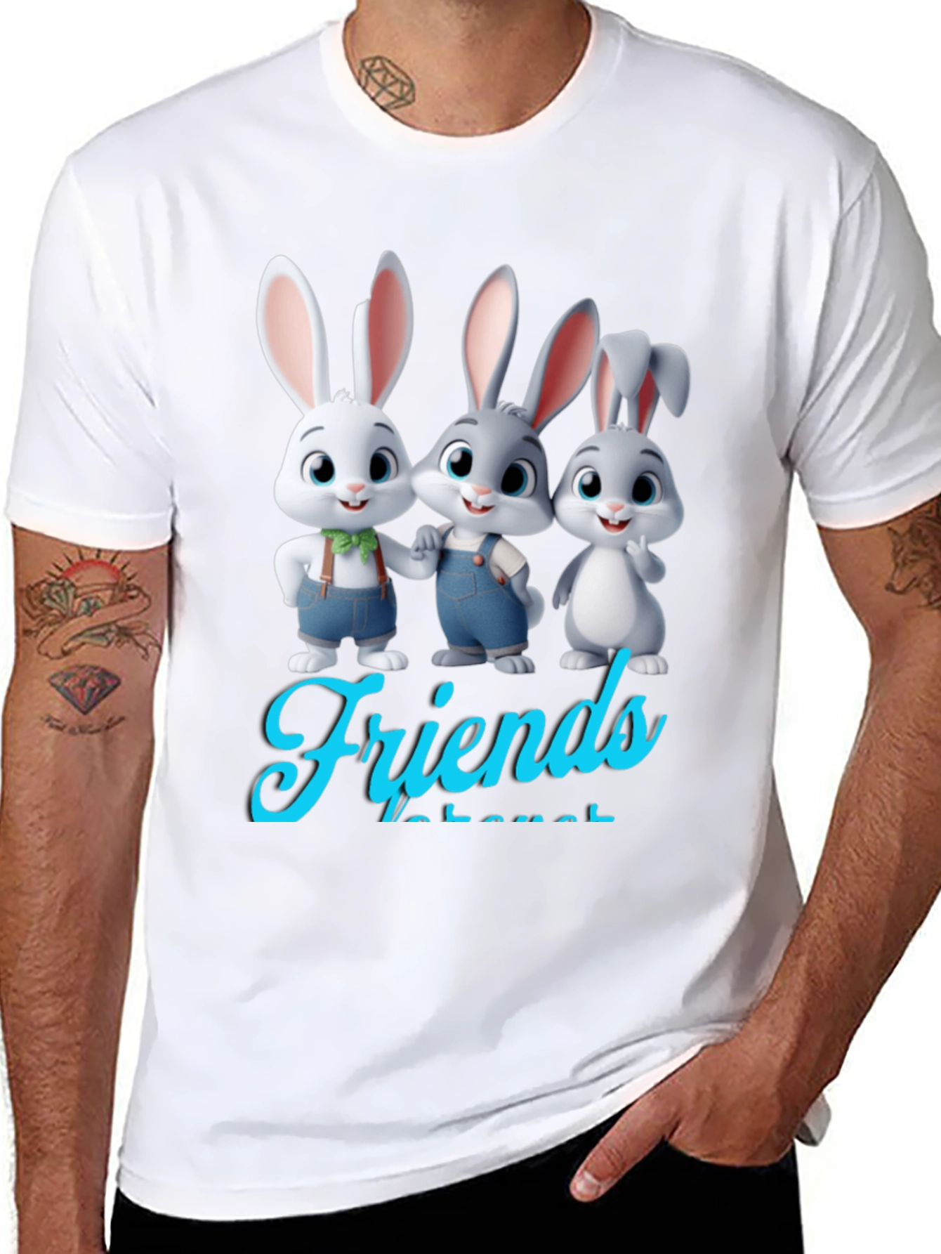 Black Bunny Friends Graphic T-Shirt - Cute Cartoon Rabbits view 8