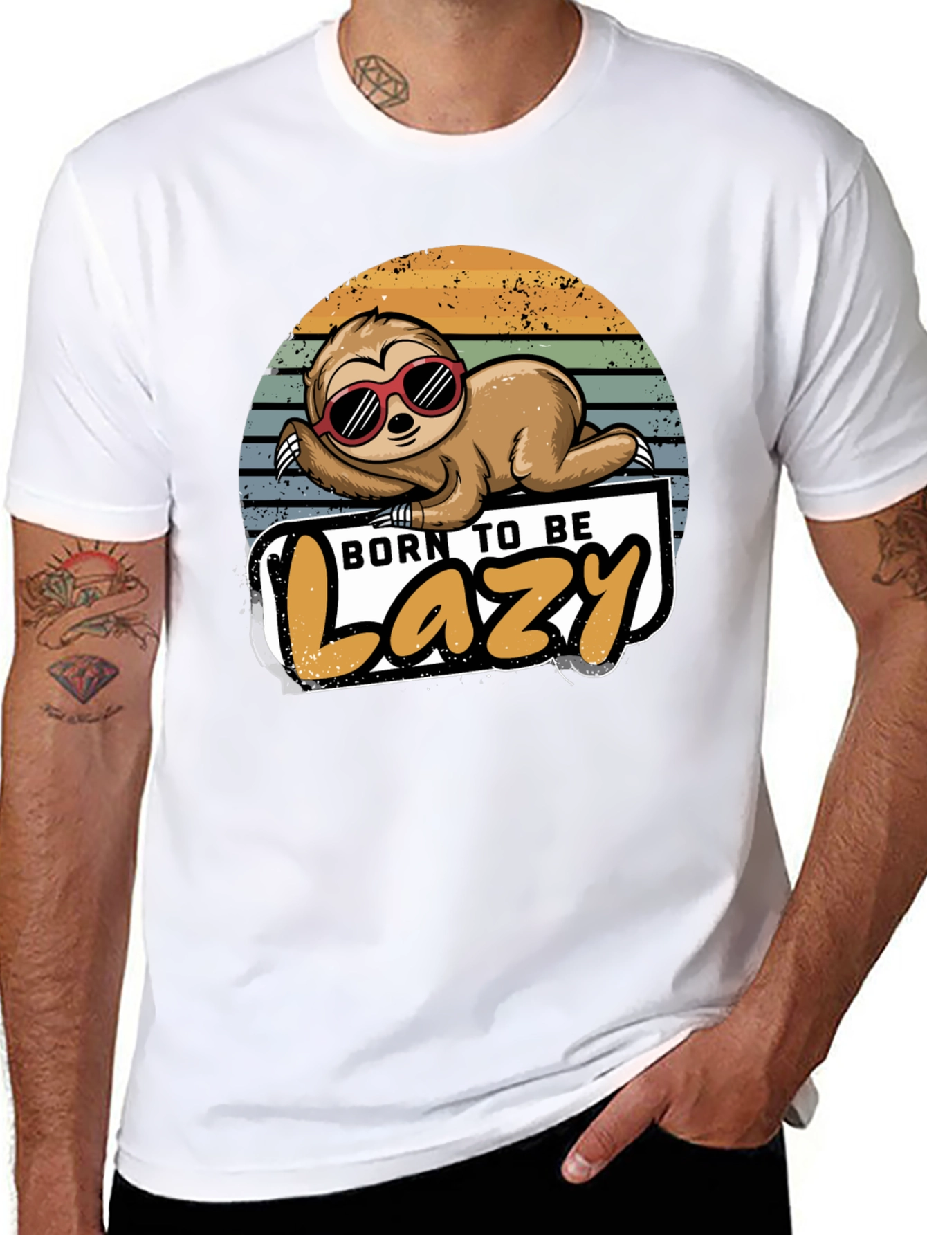 Black Born to Be Lazy Sloth Graphic T-Shirt view 8