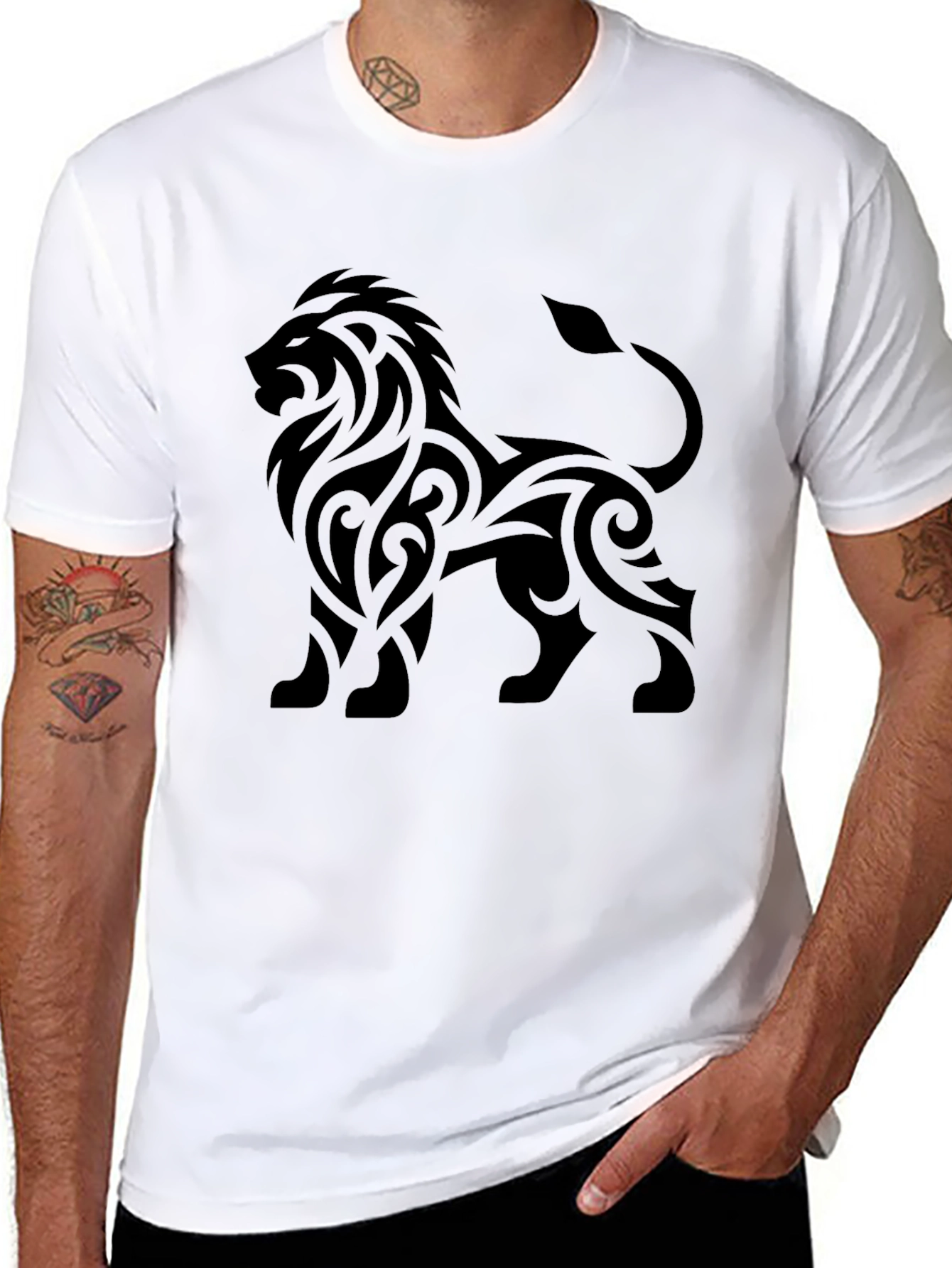 Black Lion Tribal Tattoo Black T-Shirt view 8