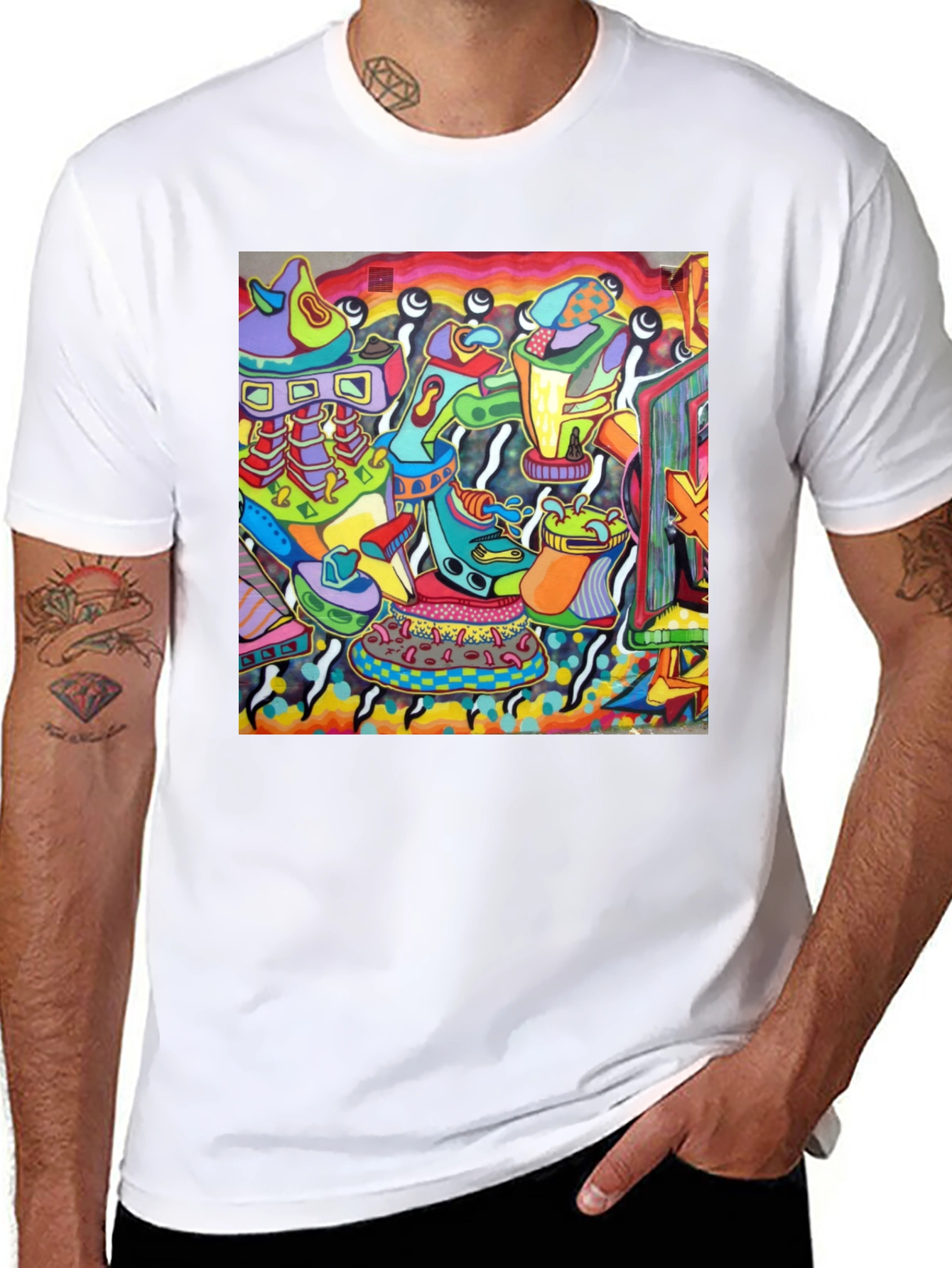 Black Abstract Art Graphic Black T-Shirt view 8