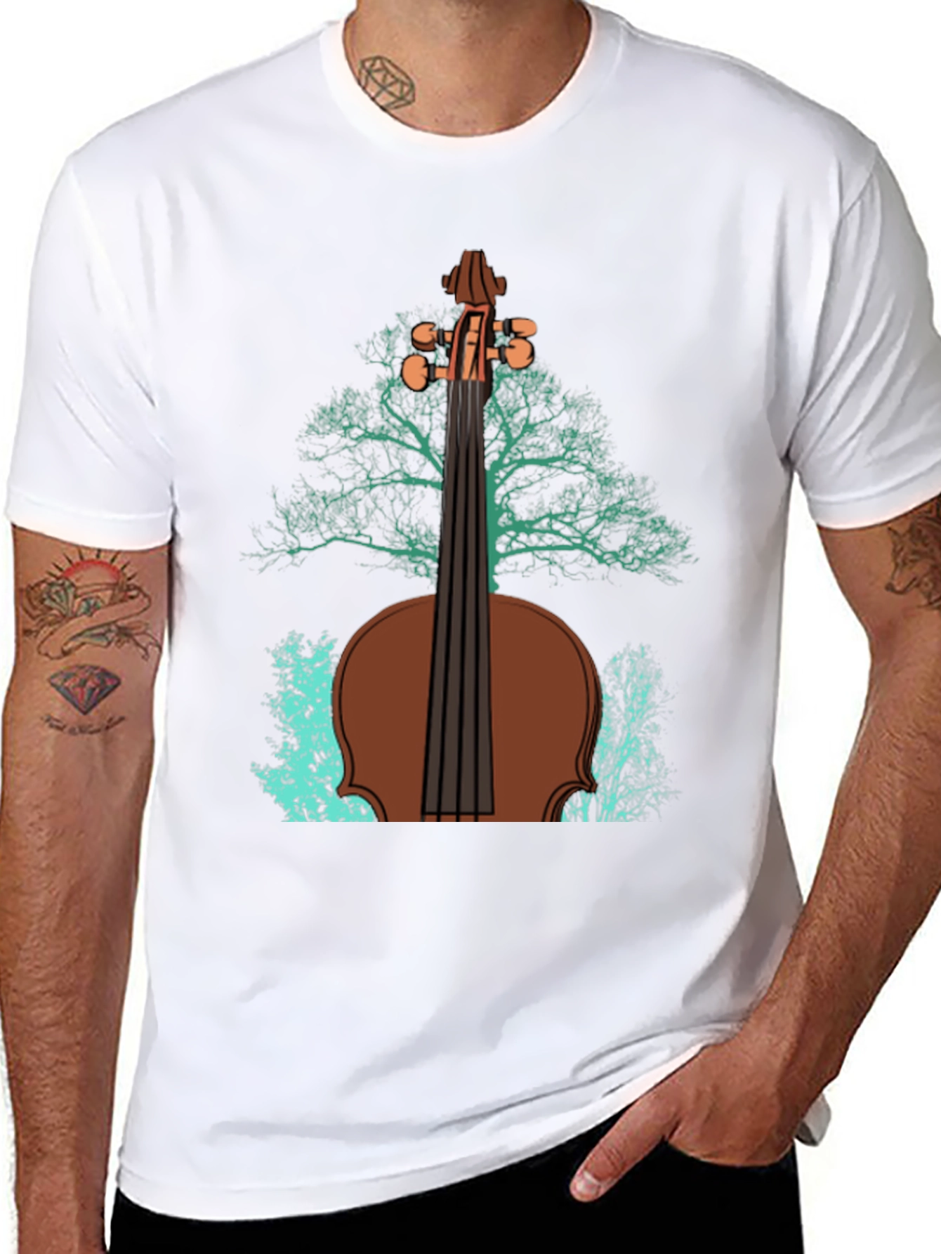 Black Violin Tree Graphic Tee - Music Lover's T-Shirt view 8