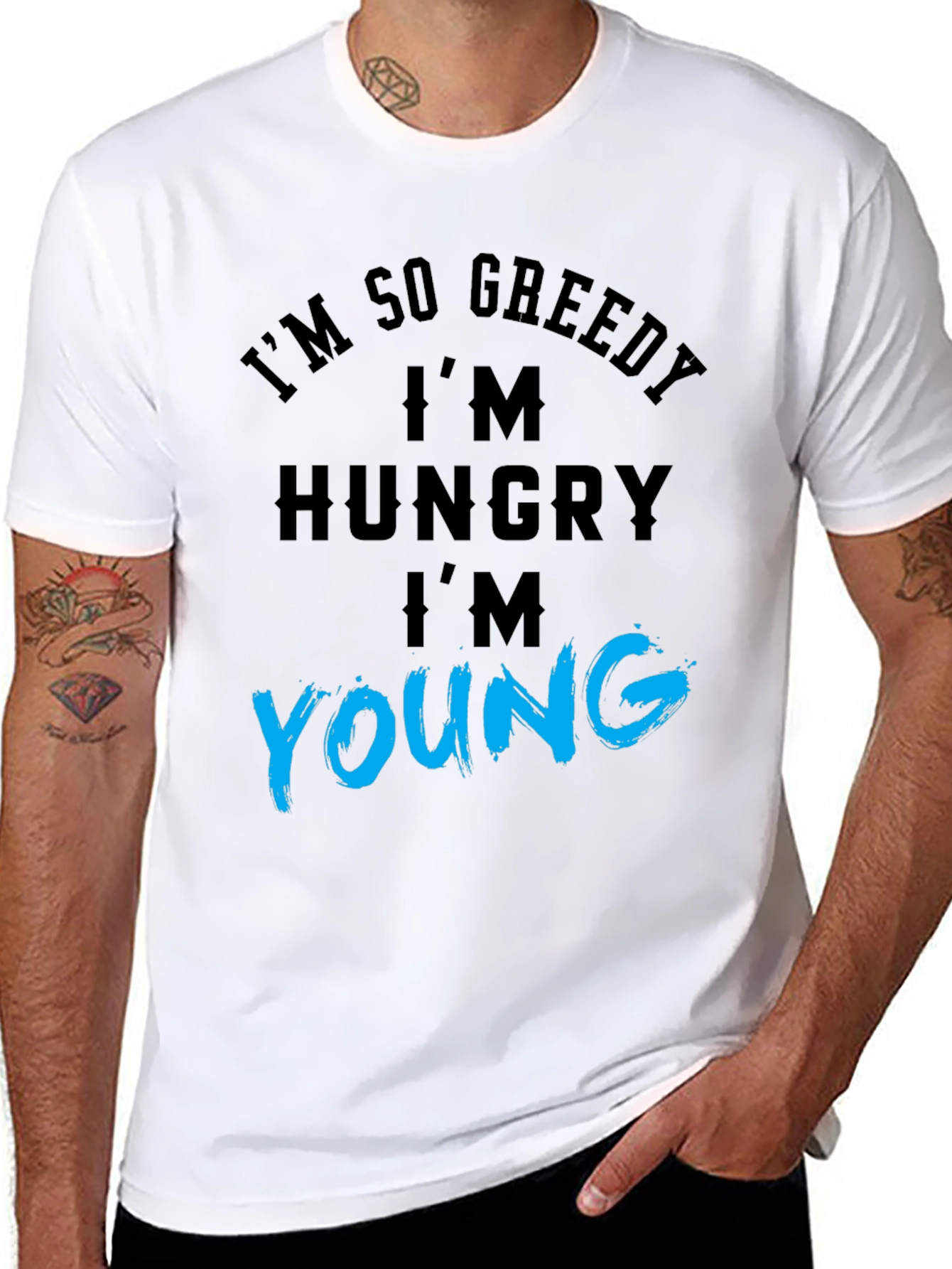 Black Greedy Hungry Young Graphic Tee view 8