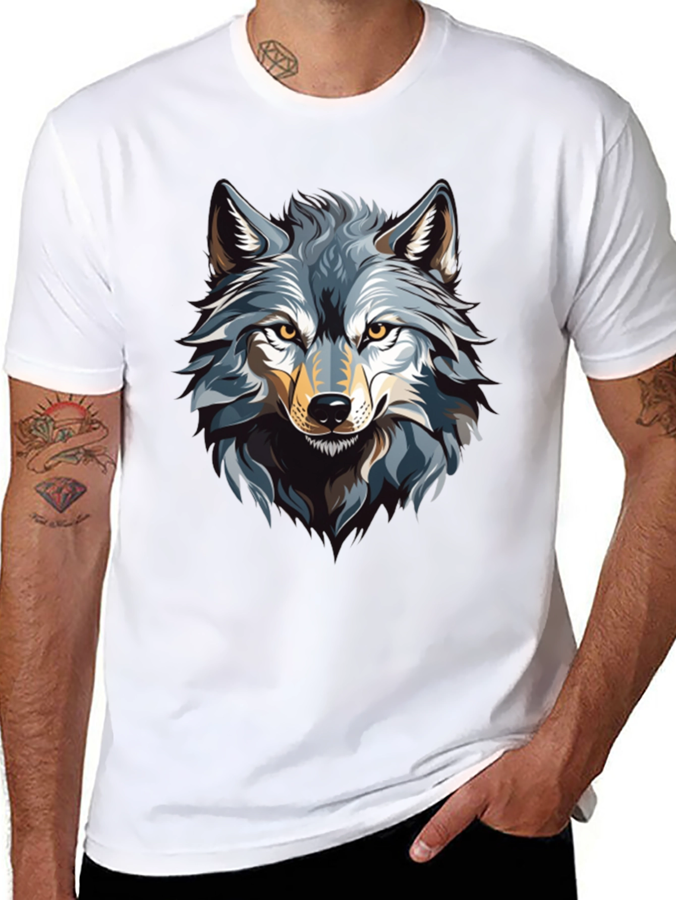 Black Wolf Graphic Print Black T-Shirt view 8