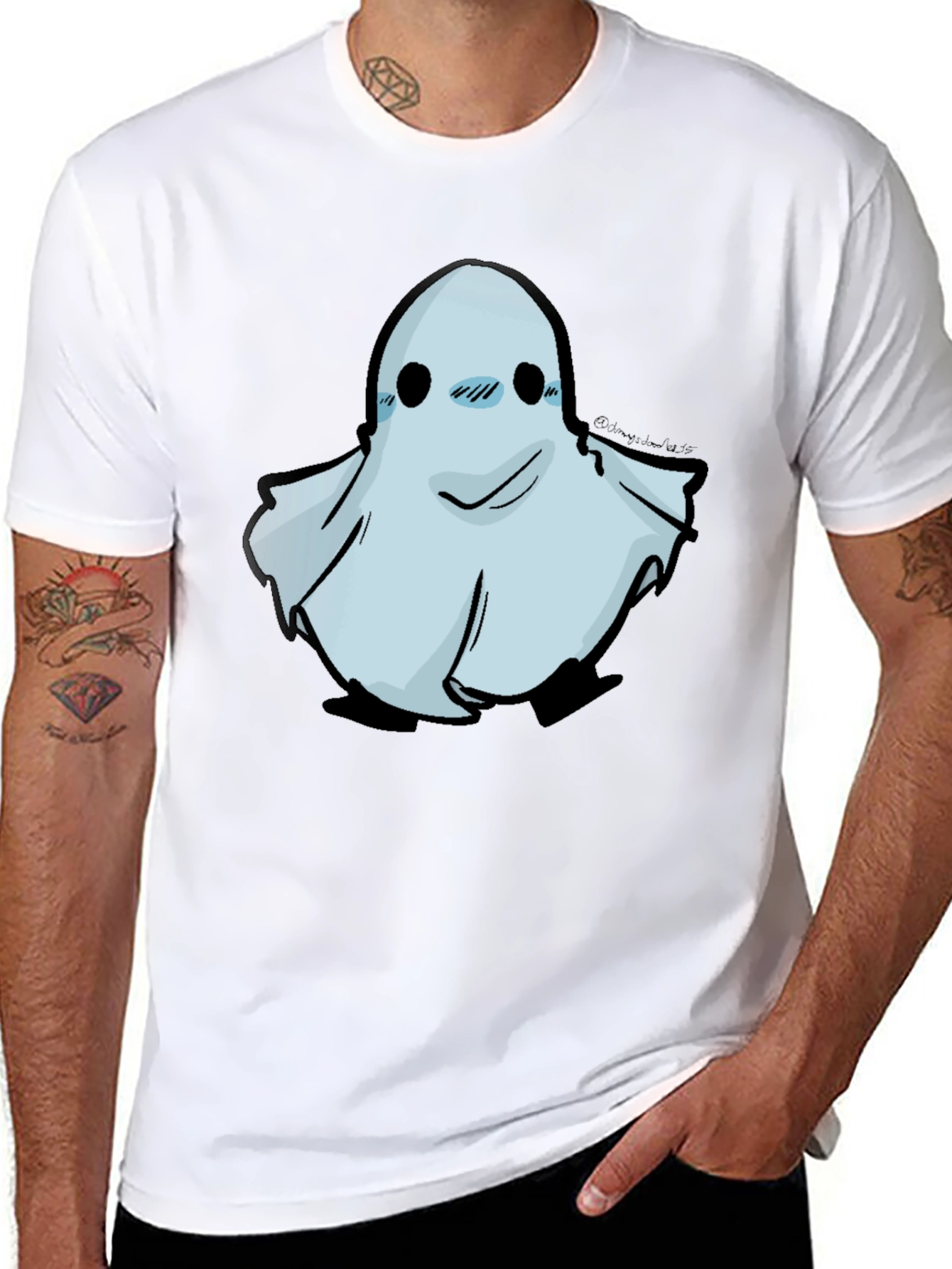 Black Cute Ghost Graphic Black T-Shirt view 8